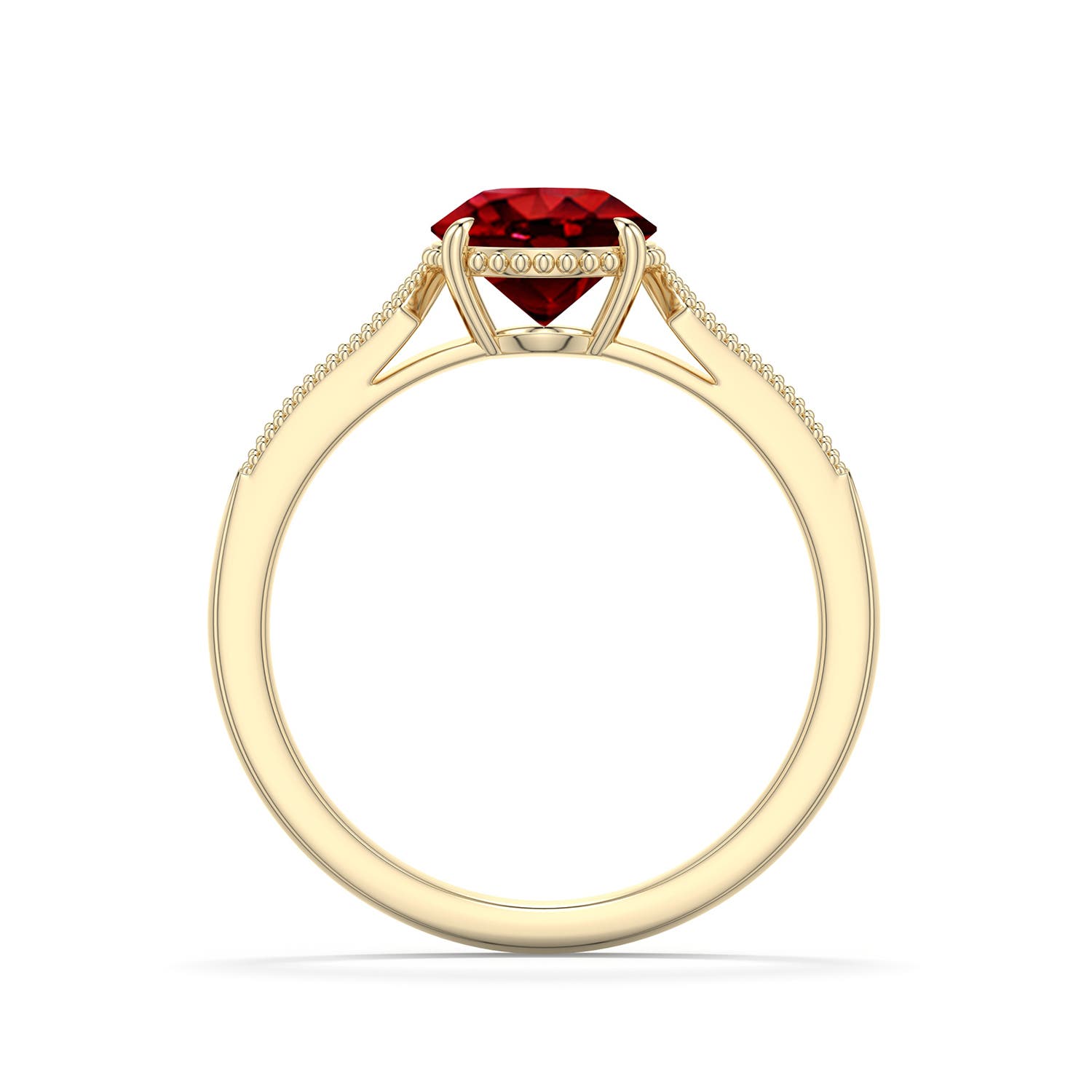 7mm Labgrown Round Lab-Grown Ruby Quatrefoil Hidden Halo Engagement Ring in 18K Yellow Gold - side 1