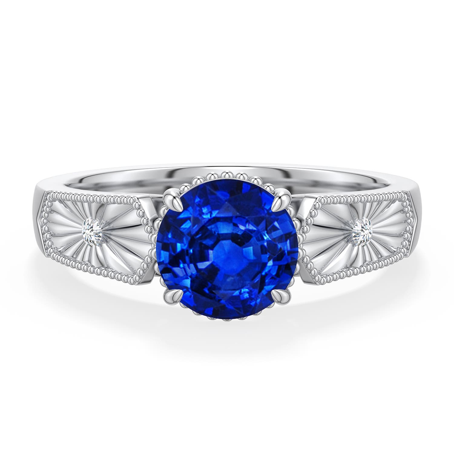7mm Labgrown Round Lab-Grown Blue Sapphire Quatrefoil Hidden Halo Engagement Ring in 18K White Gold - main