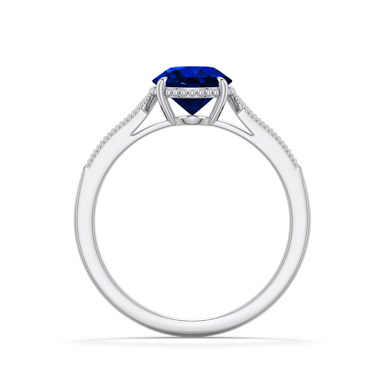 7mm Labgrown Round Lab-Grown Blue Sapphire Quatrefoil Hidden Halo Engagement Ring in 18K White Gold - side 1