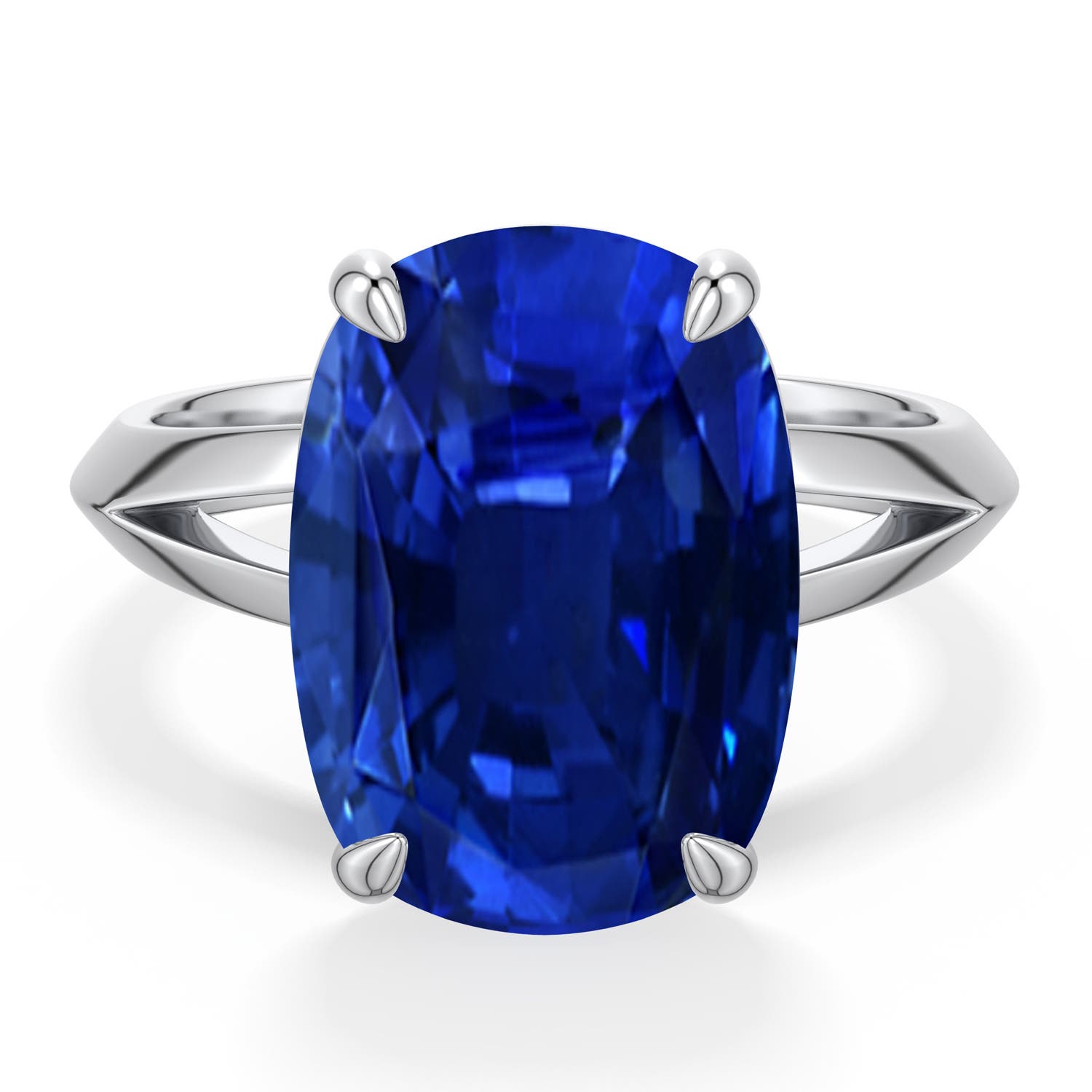 14x10mm Labgrown Cushion Rectangular Lab-Grown Blue Sapphire Knife-Edge Split Shank Engagement Ring in White Gold - main