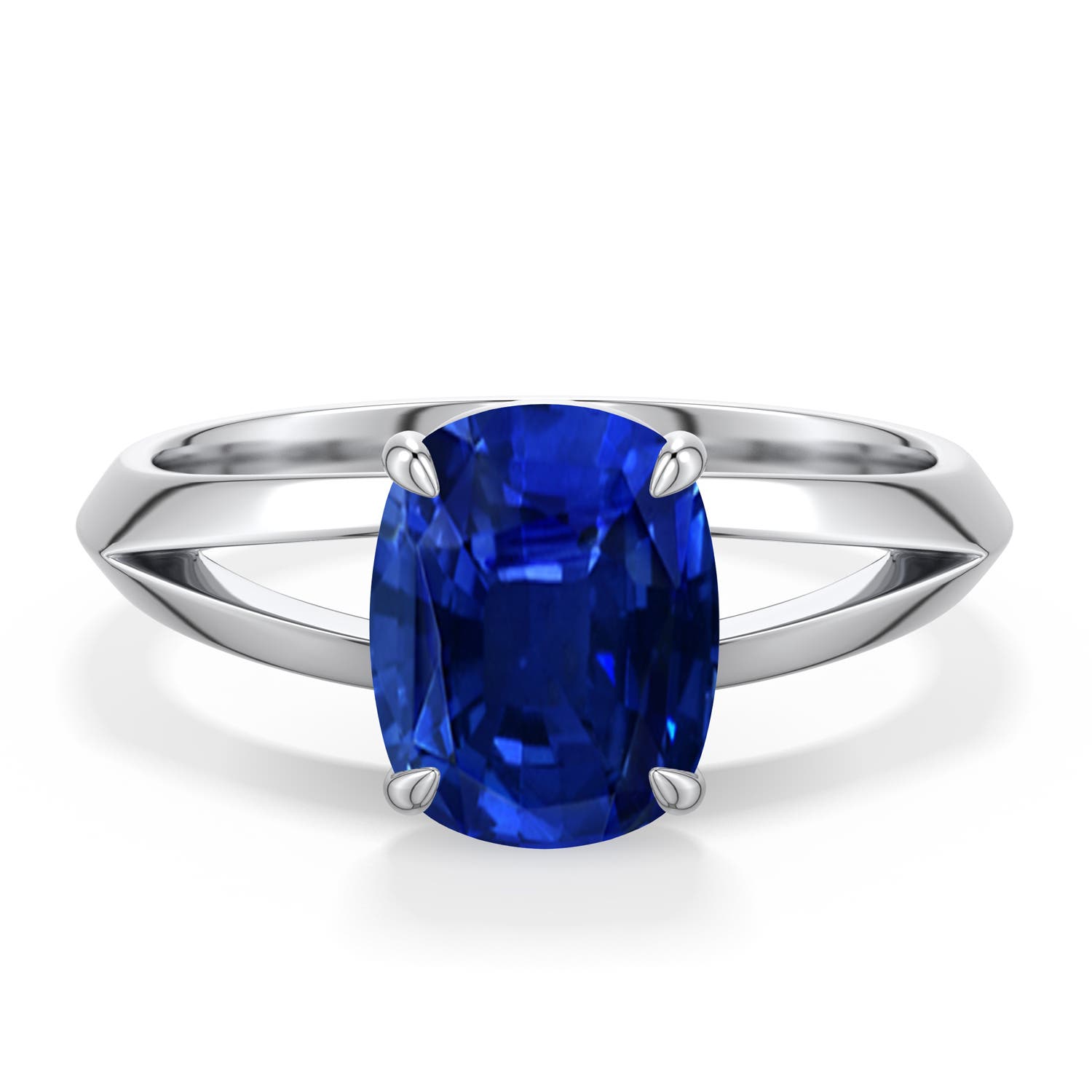 Cushion Rectangular Lab Grown Blue Sapphire Solitaire Rings