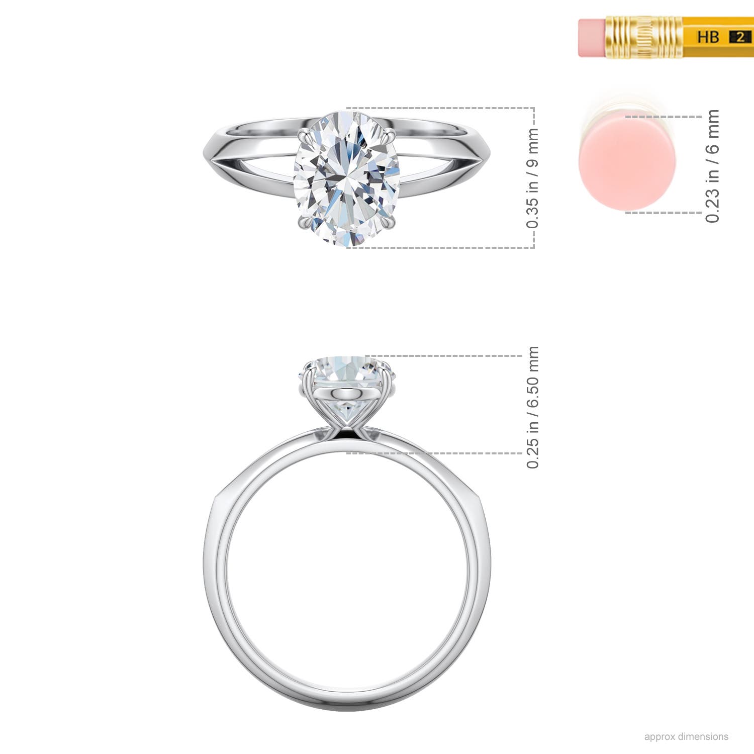 9x7mm FGVS Oval Lab-Grown Diamond Knife-Edge Split Shank Engagement Ring in White Gold - ruler - ruler