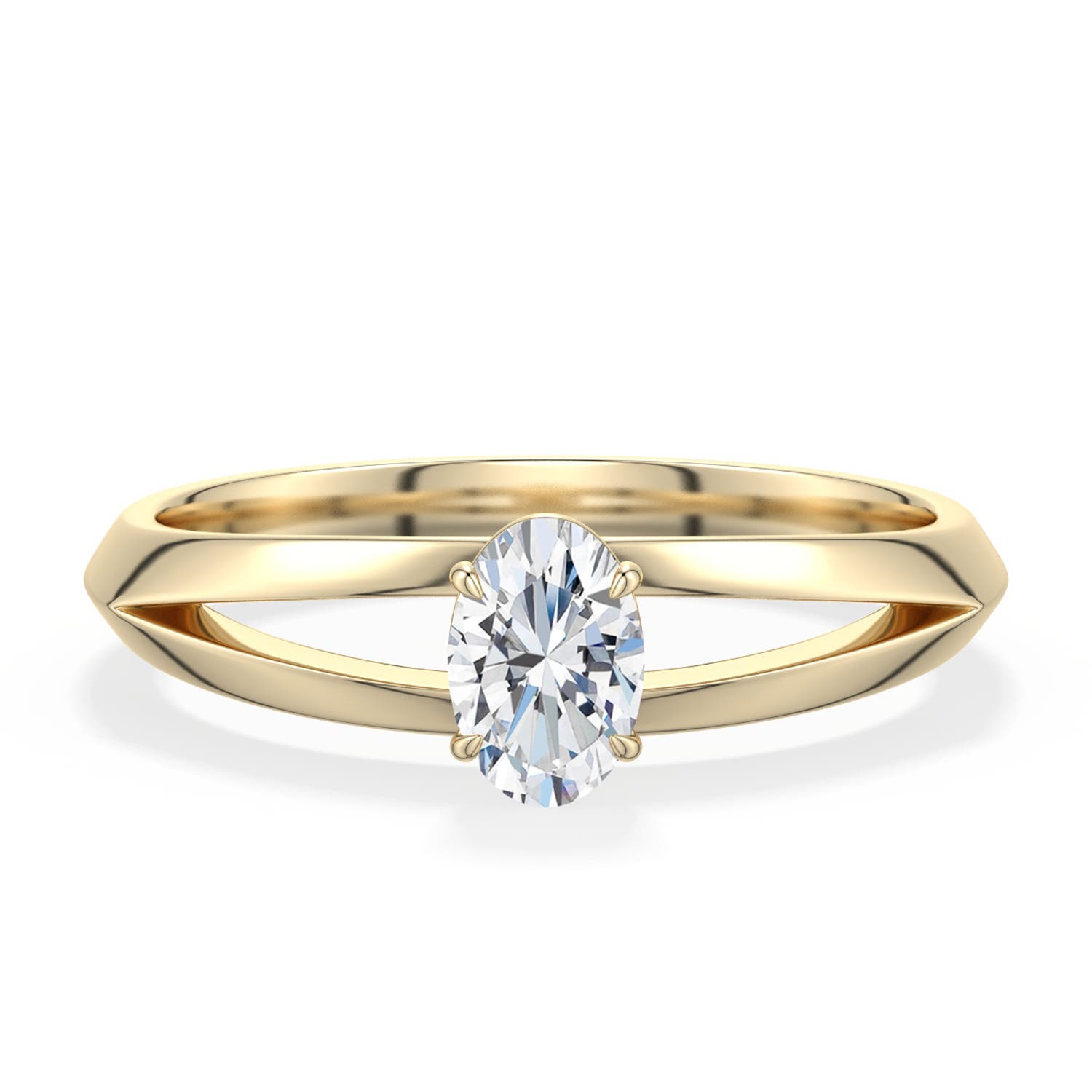 6x4mm FGVS Oval Lab-Grown Diamond Knife-Edge Split Shank Engagement Ring in 18K Yellow Gold - main