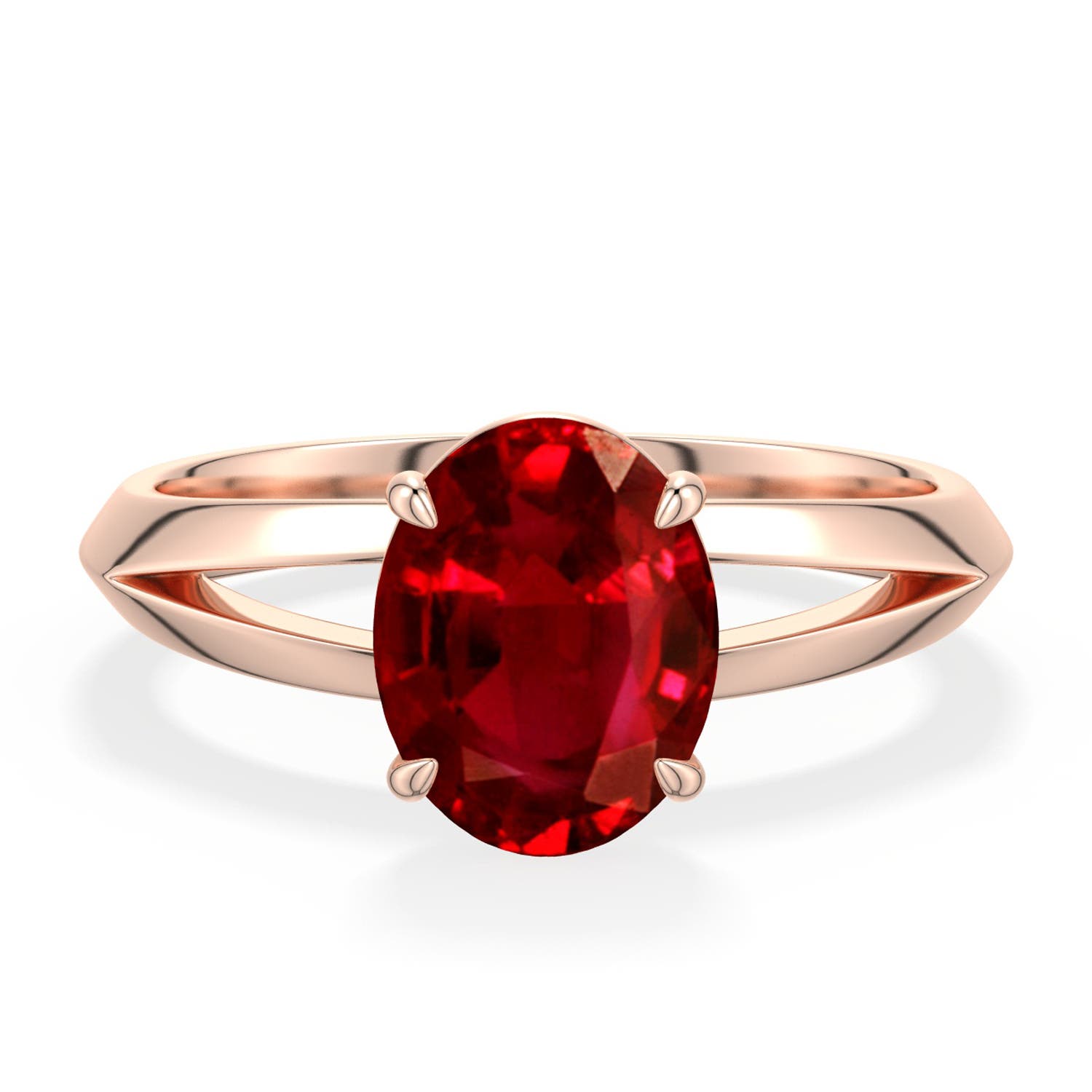 Oval Lab-Grown Ruby Knife-Edge Split Shank Engagement Ring