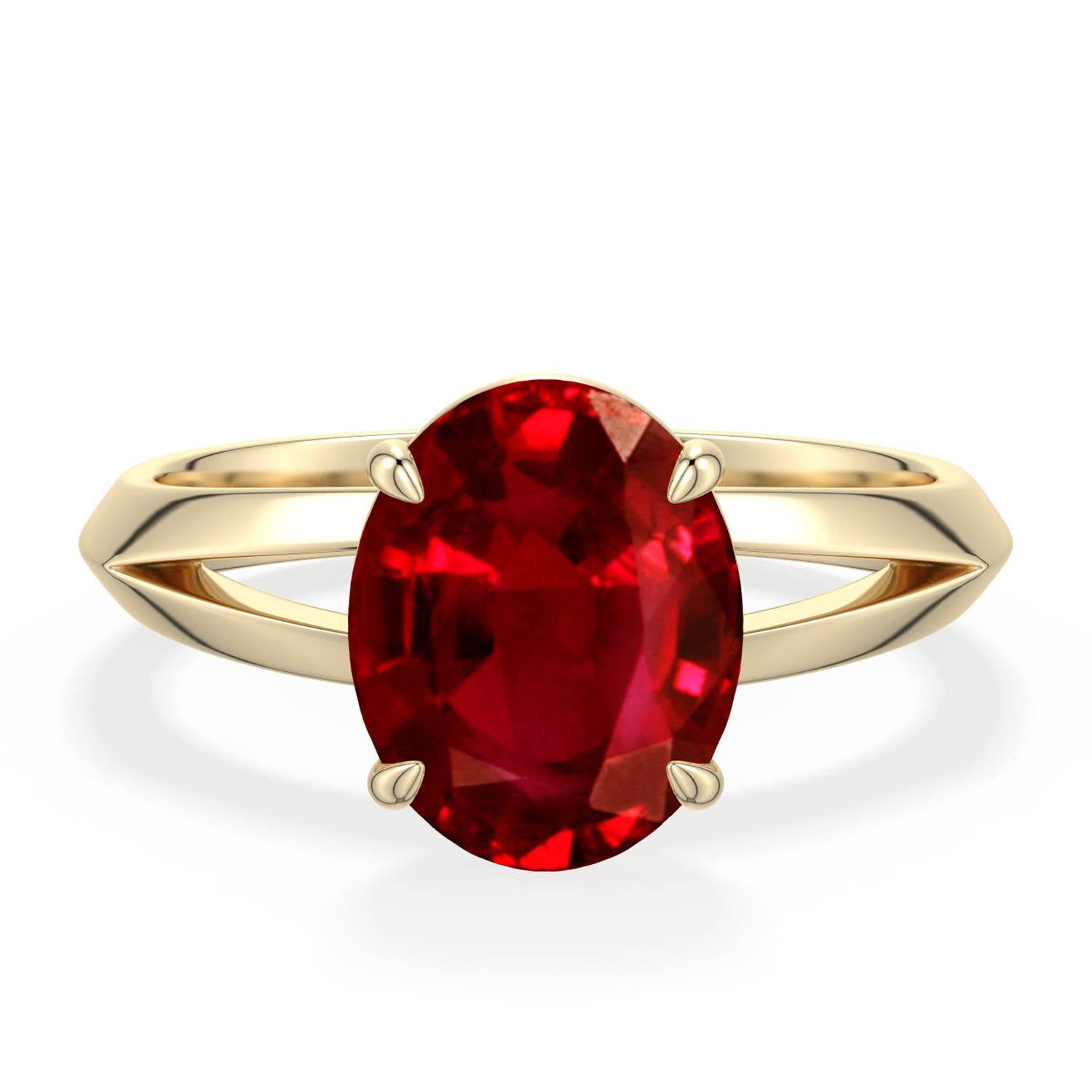 10x8mm Labgrown Oval Lab-Grown Ruby Knife-Edge Split Shank Engagement Ring in Yellow Gold - main
