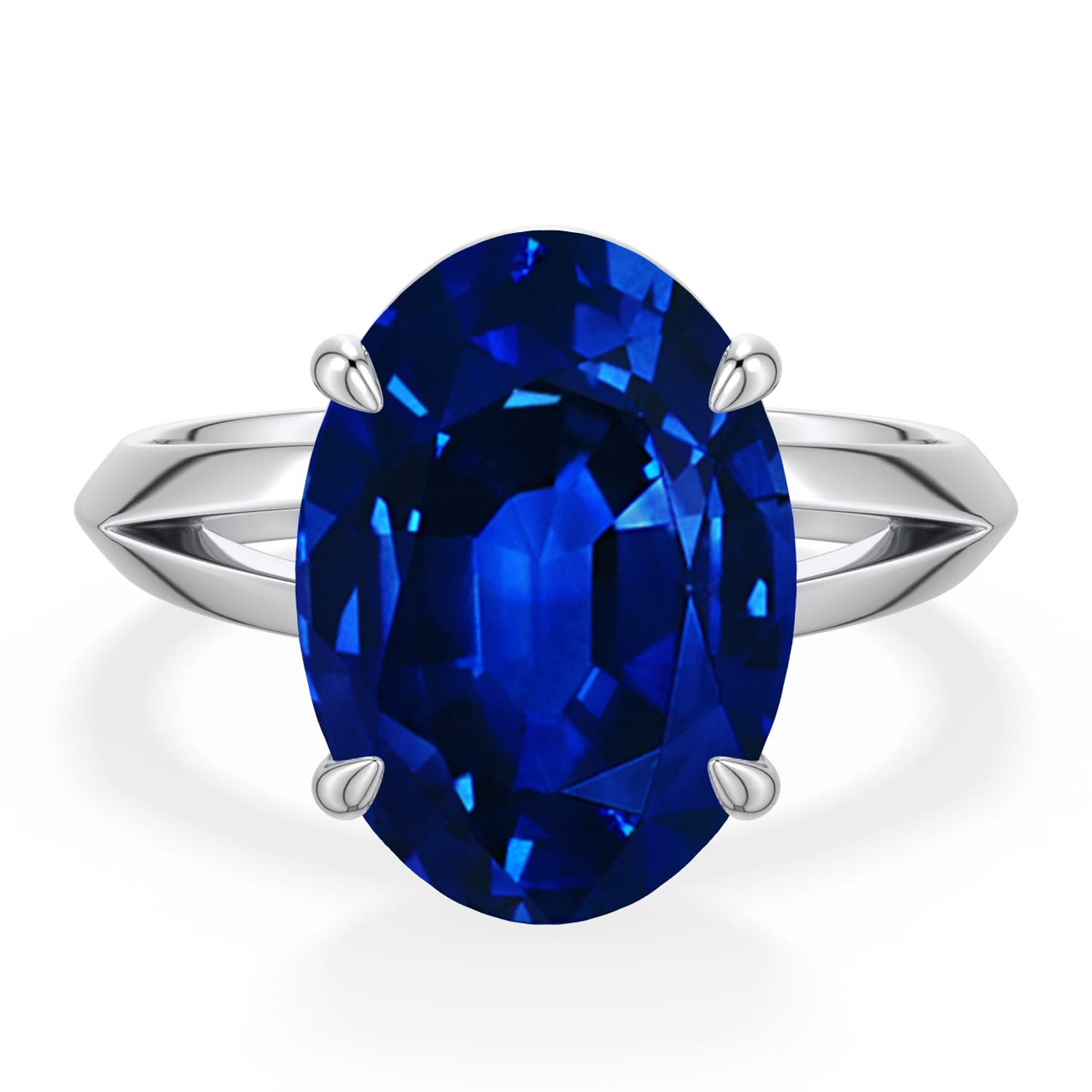 14x10mm Labgrown Oval Lab-Grown Blue Sapphire Knife-Edge Split Shank Engagement Ring in White Gold - main