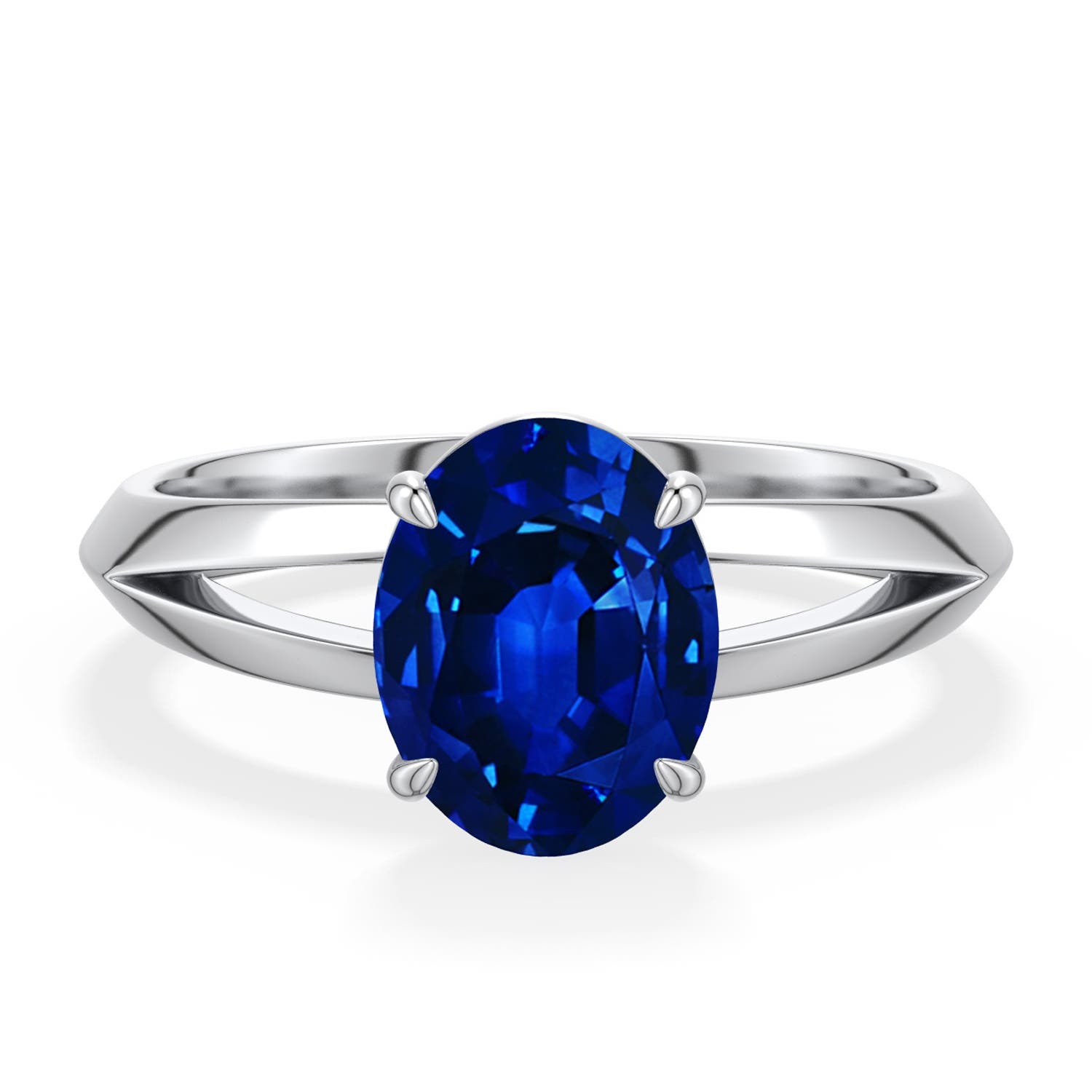 9x7mm Labgrown Oval Lab-Grown Blue Sapphire Knife-Edge Split Shank Engagement Ring in White Gold - main