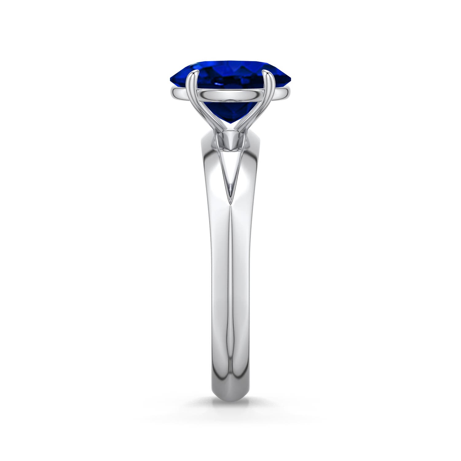 9x7mm Labgrown Oval Lab-Grown Blue Sapphire Knife-Edge Split Shank Engagement Ring in White Gold - side 2 - side 4