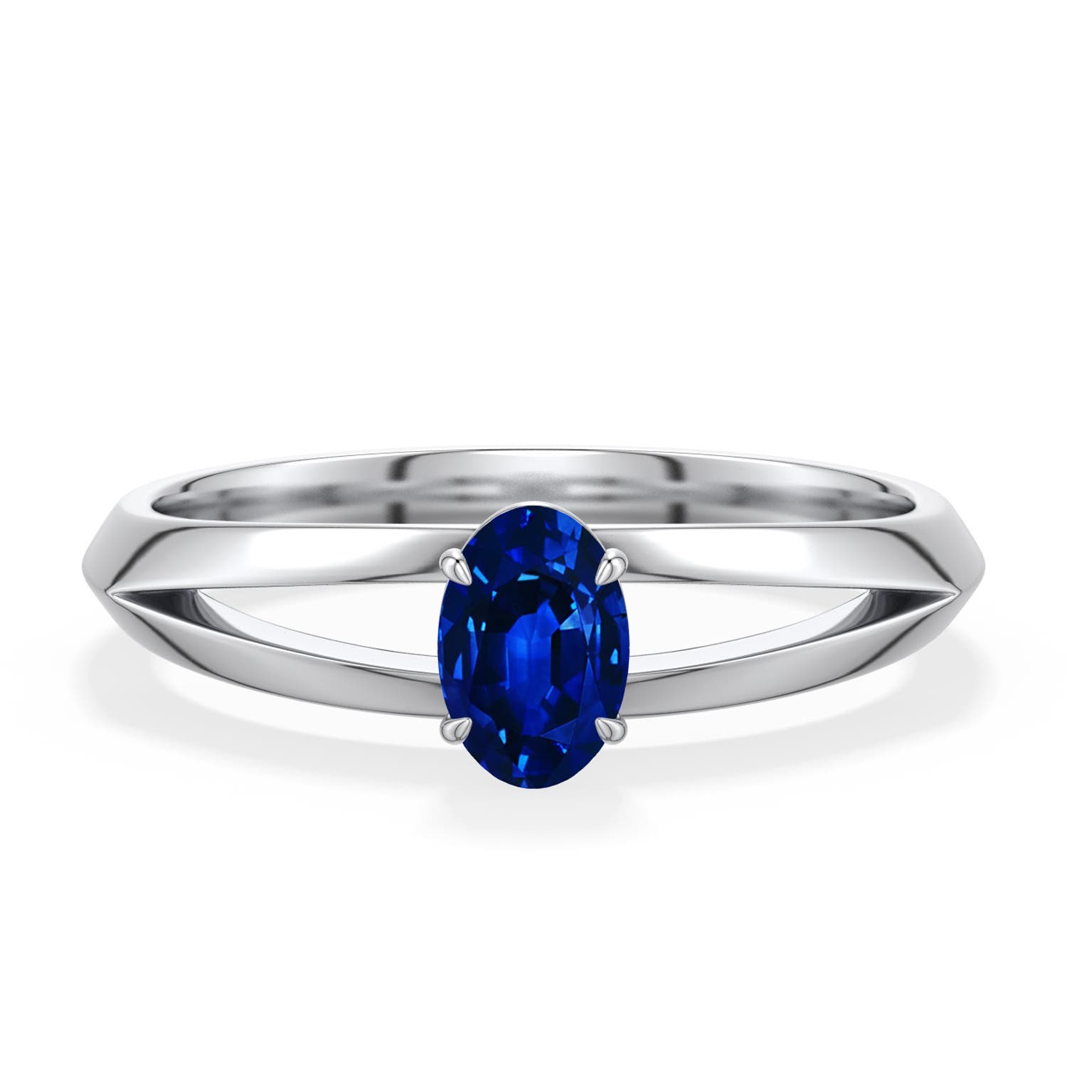 6x4mm Labgrown Oval Lab-Grown Blue Sapphire Knife-Edge Split Shank Engagement Ring in 18K White Gold - main