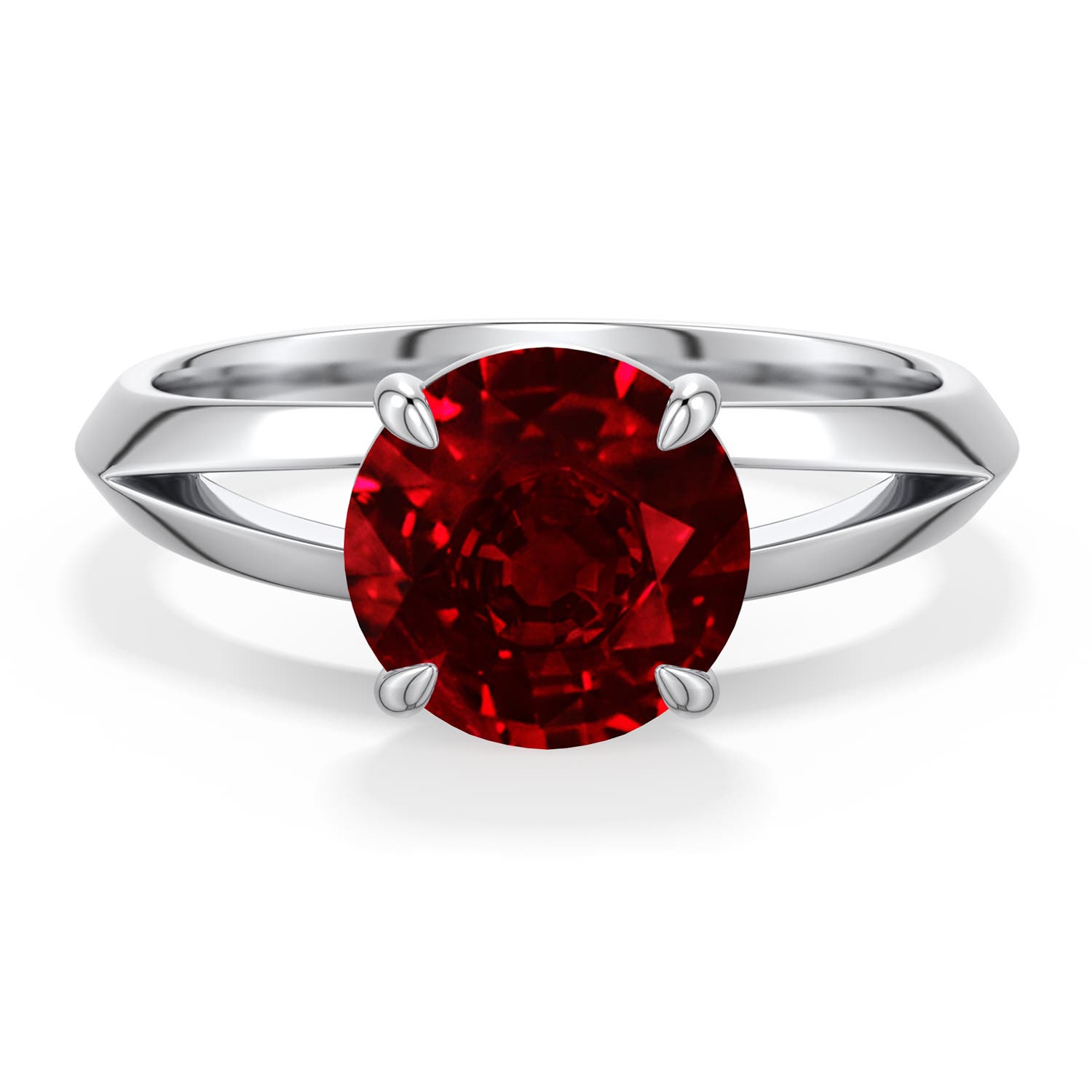 8mm Labgrown Round Lab-Grown Ruby Knife-Edge Split Shank Engagement Ring in White Gold - main