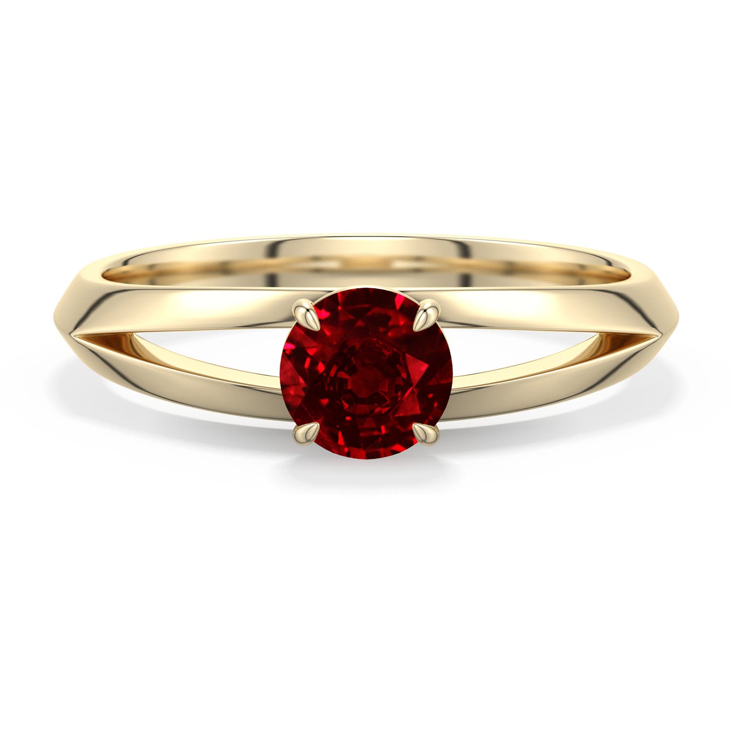 5mm Labgrown Round Lab-Grown Ruby Knife-Edge Split Shank Engagement Ring in 18K Yellow Gold - main