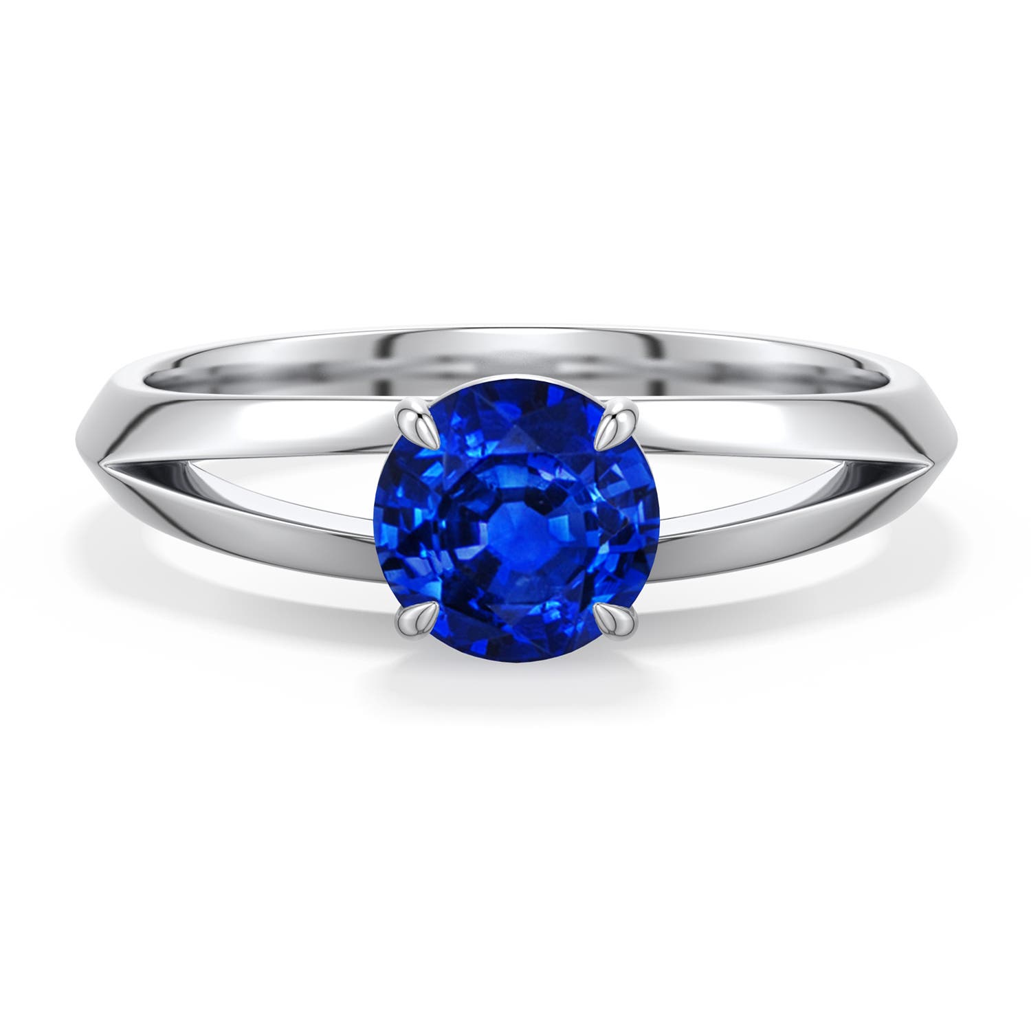 6mm Labgrown Round Lab-Grown Blue Sapphire Knife-Edge Split Shank Engagement Ring in White Gold - main