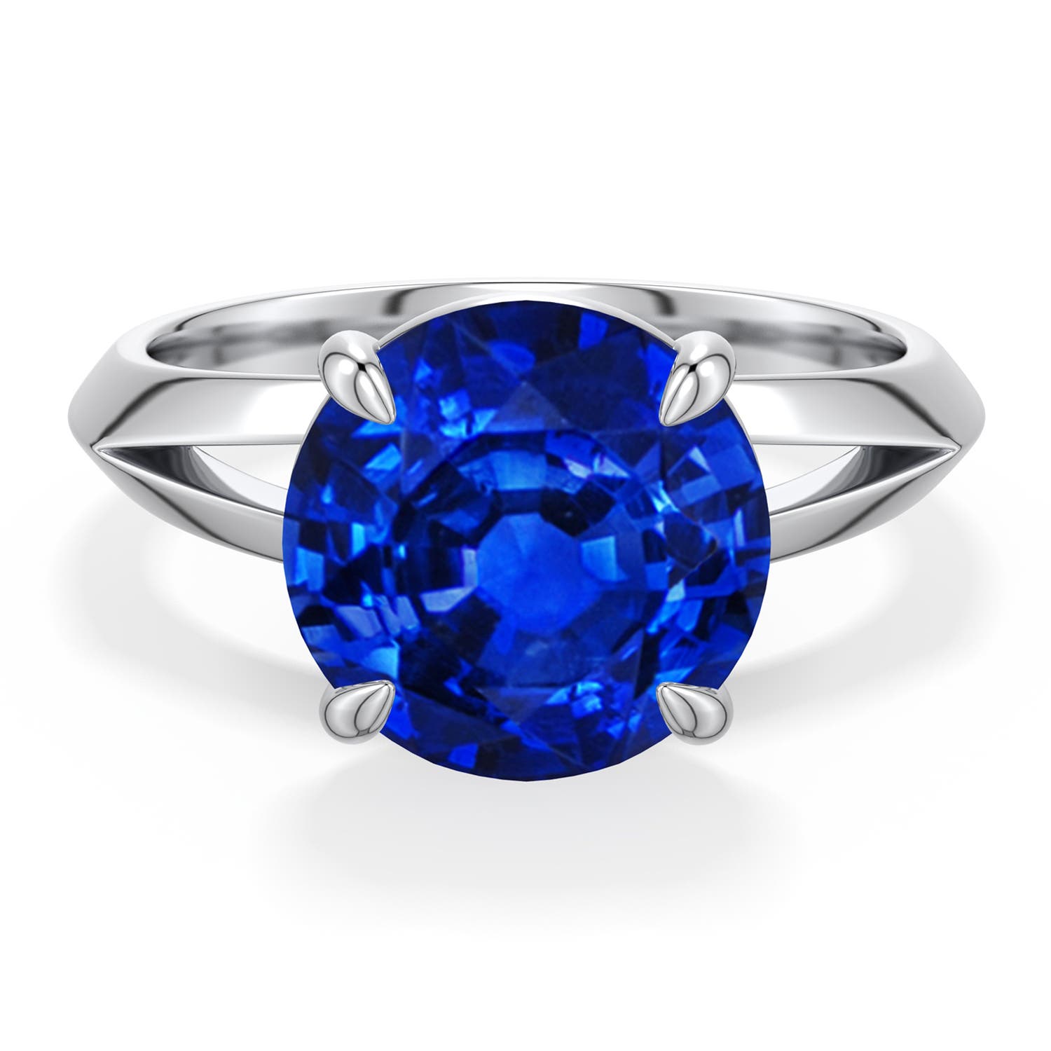 10mm Labgrown Round Lab-Grown Blue Sapphire Knife-Edge Split Shank Engagement Ring in 18K White Gold - main