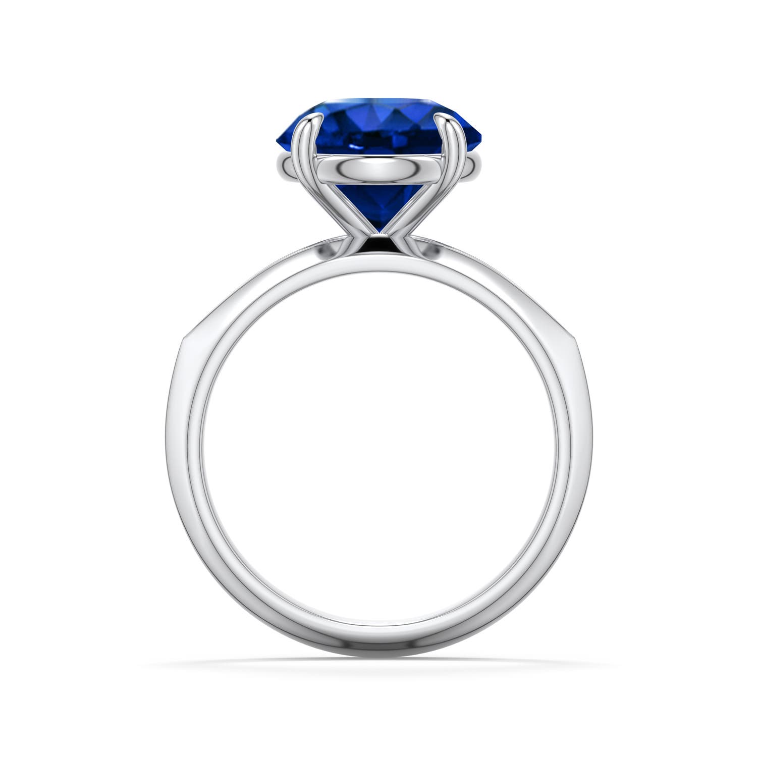 10mm Labgrown Round Lab-Grown Blue Sapphire Knife-Edge Split Shank Engagement Ring in 18K White Gold - side 1