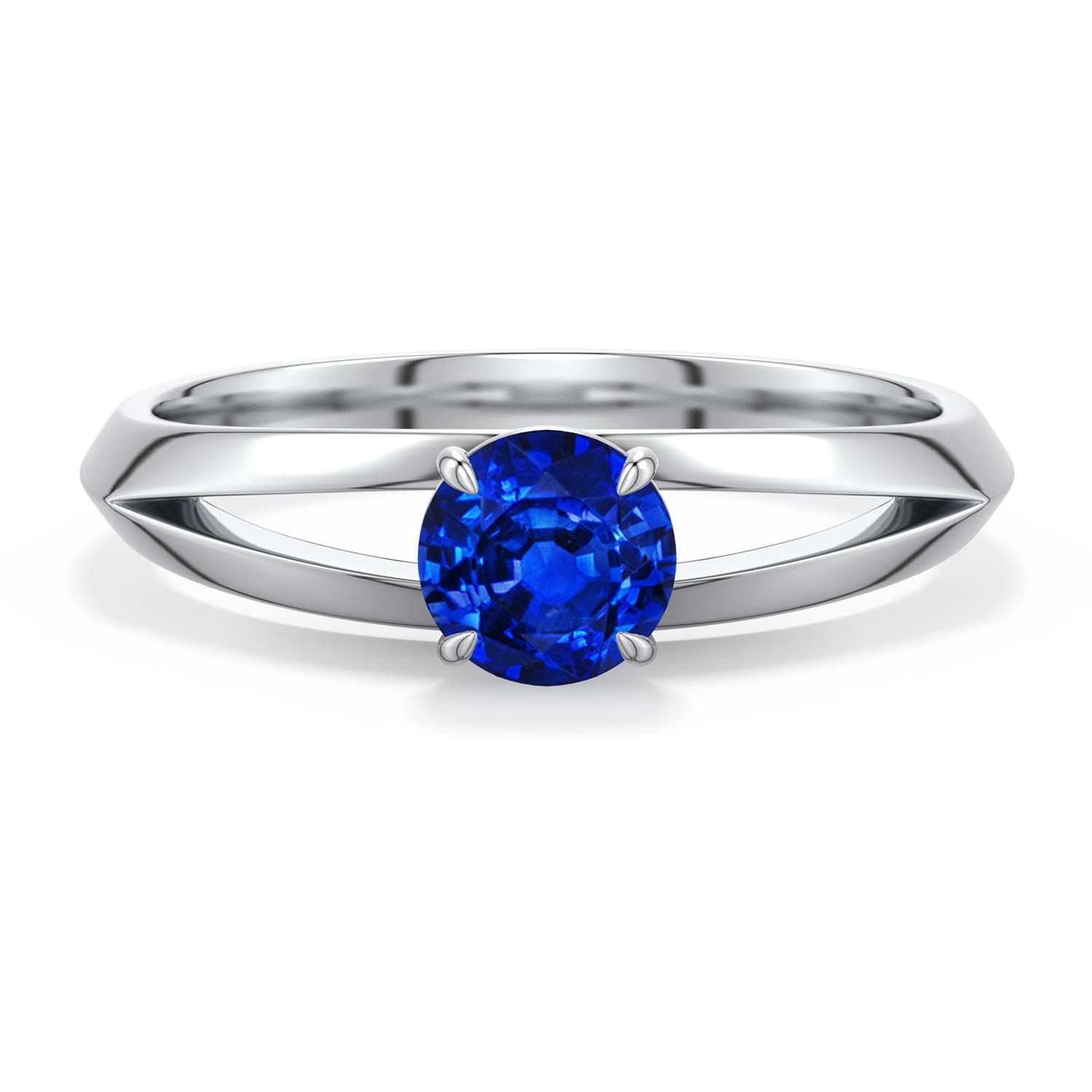 5mm Labgrown Round Lab-Grown Blue Sapphire Knife-Edge Split Shank Engagement Ring in 18K White Gold - main
