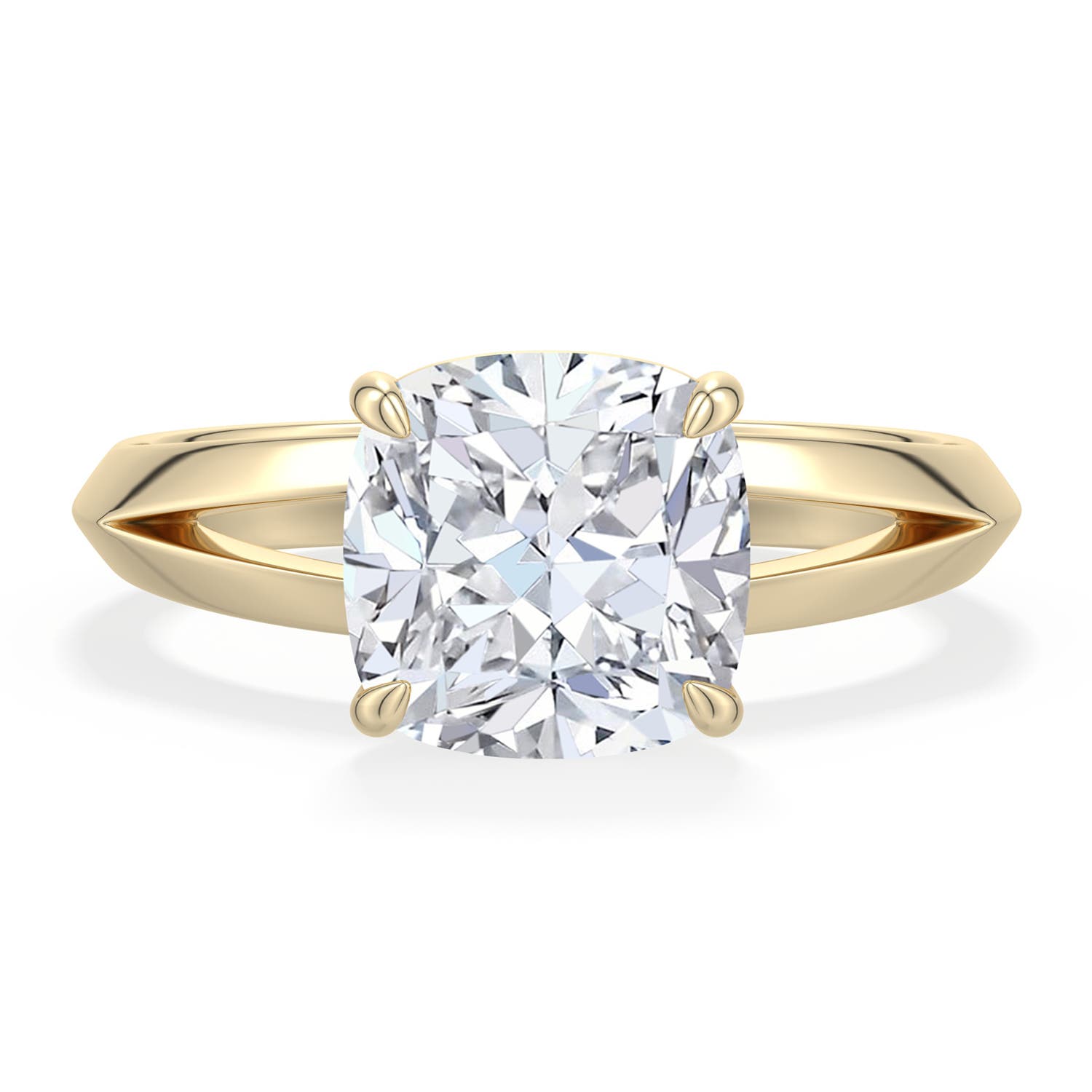 8mm FGVS Cushion Lab-Grown Diamond Knife-Edge Split Shank Engagement Ring in Yellow Gold - main