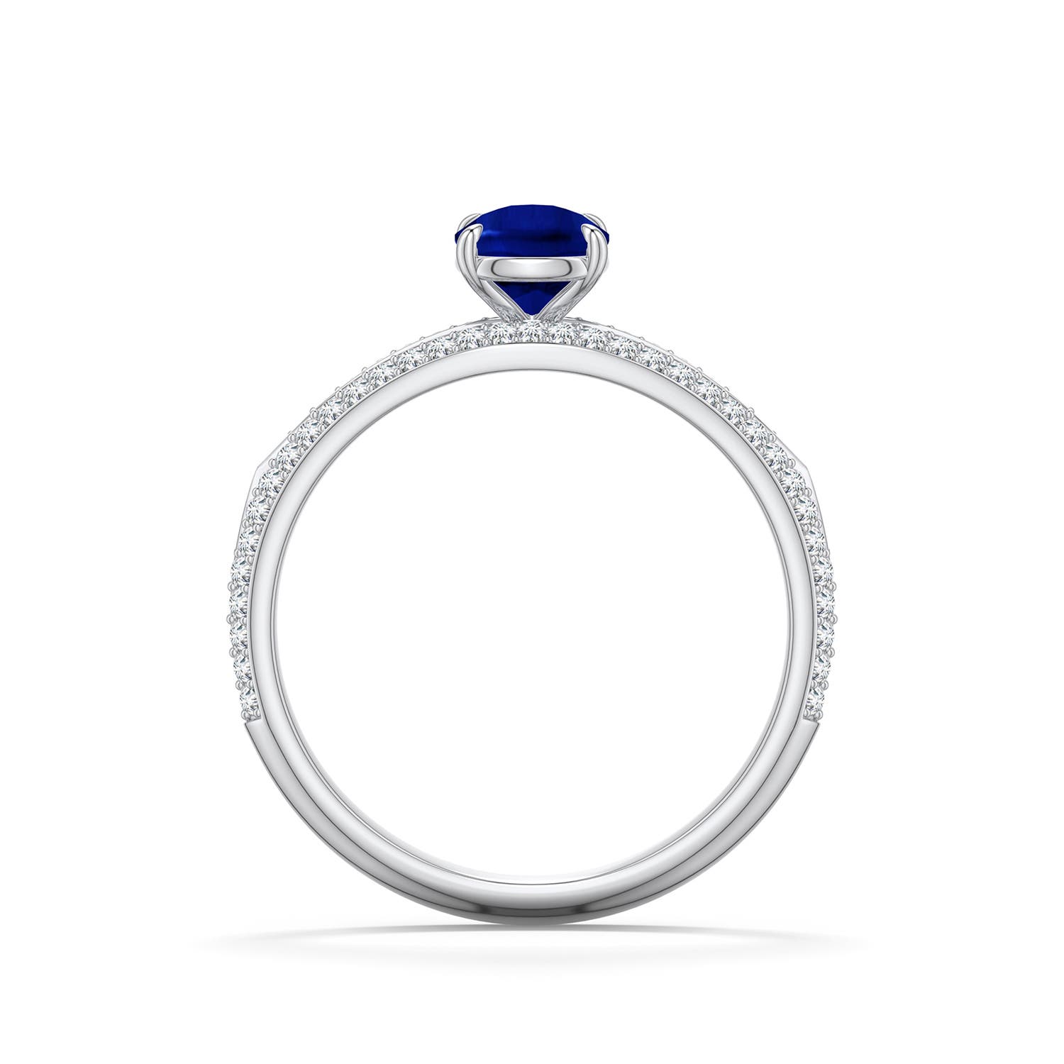 7x5mm Labgrown Cushion Rectangular Lab-Grown Blue Sapphire Engagement Ring with Pavé Accents in 18K White Gold - side 1