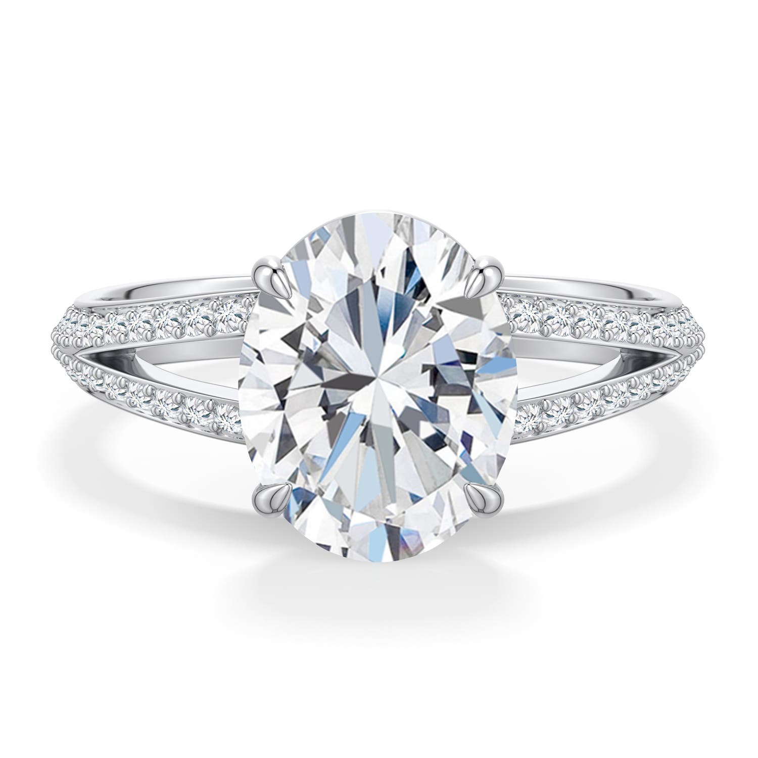 10x8mm FGVS Oval Lab-Grown Diamond Engagement Ring with Pavé Accents in White Gold - main