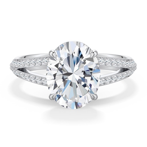 10x8mm FGVS Oval Lab-Grown Diamond Engagement Ring with Pavé Accents in White Gold - main