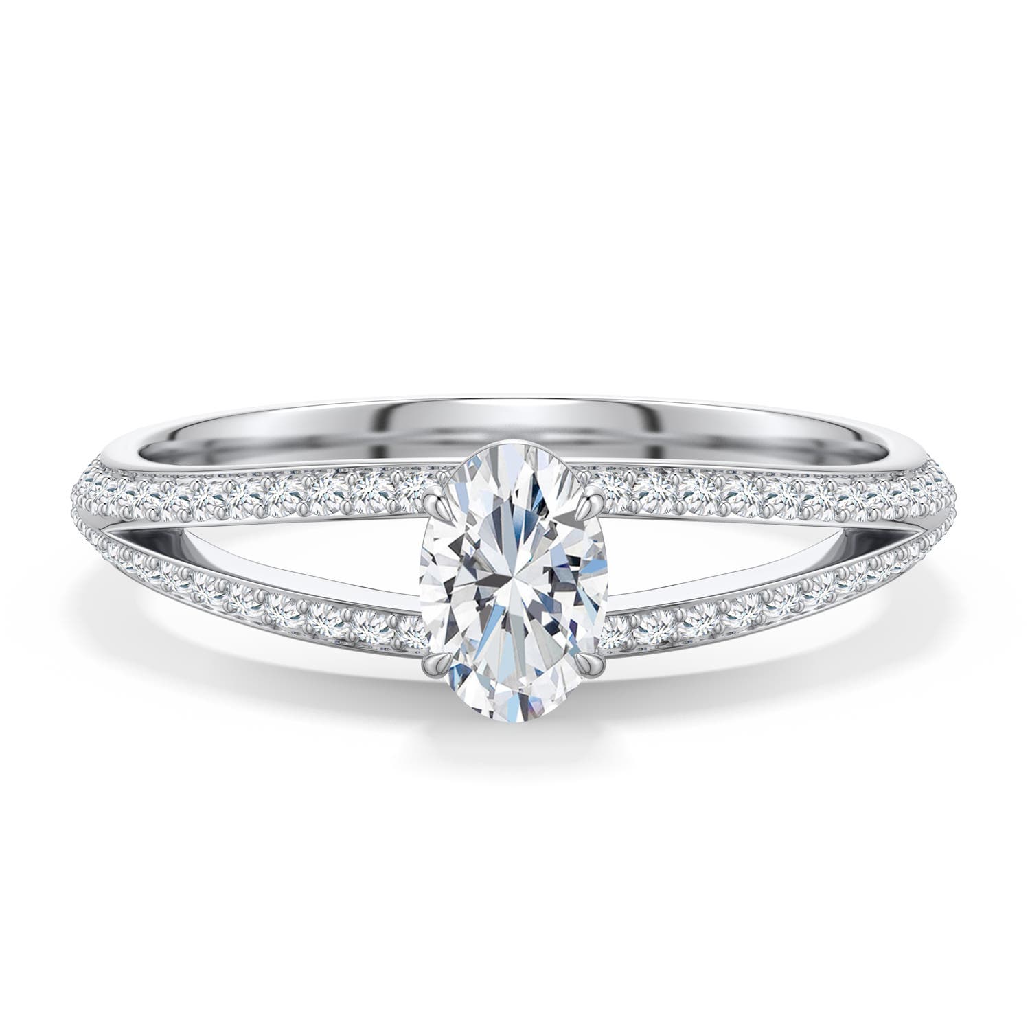 6x4mm FGVS Oval Lab-Grown Diamond Engagement Ring with Pavé Accents in White Gold - main