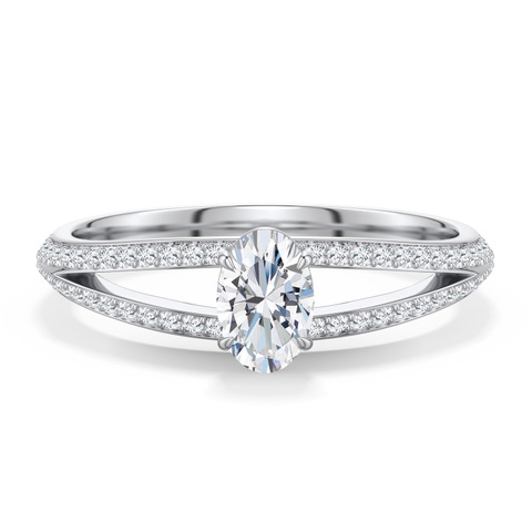 6x4mm FGVS Oval Lab-Grown Diamond Engagement Ring with Pavé Accents in White Gold - main