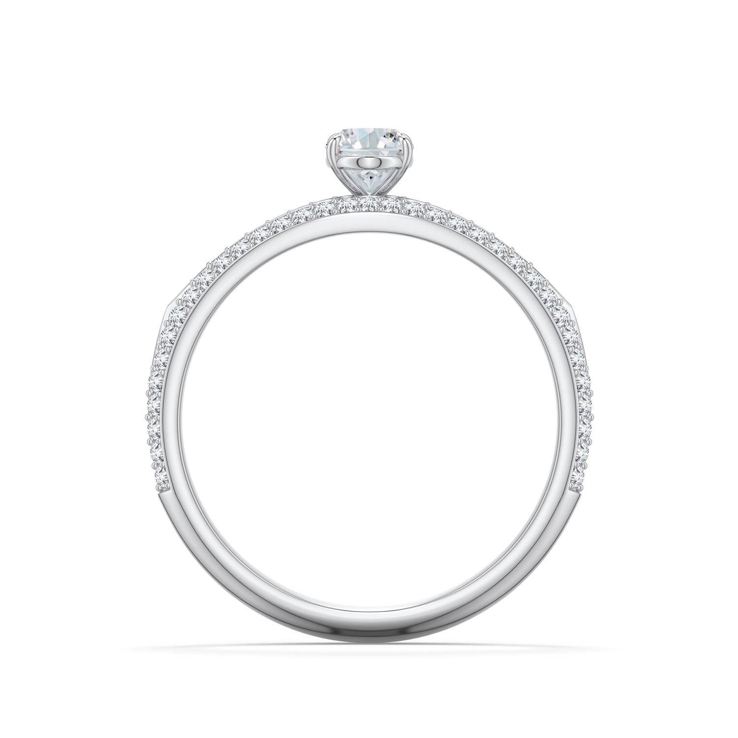 6x4mm FGVS Oval Lab-Grown Diamond Engagement Ring with Pavé Accents in White Gold - side 1