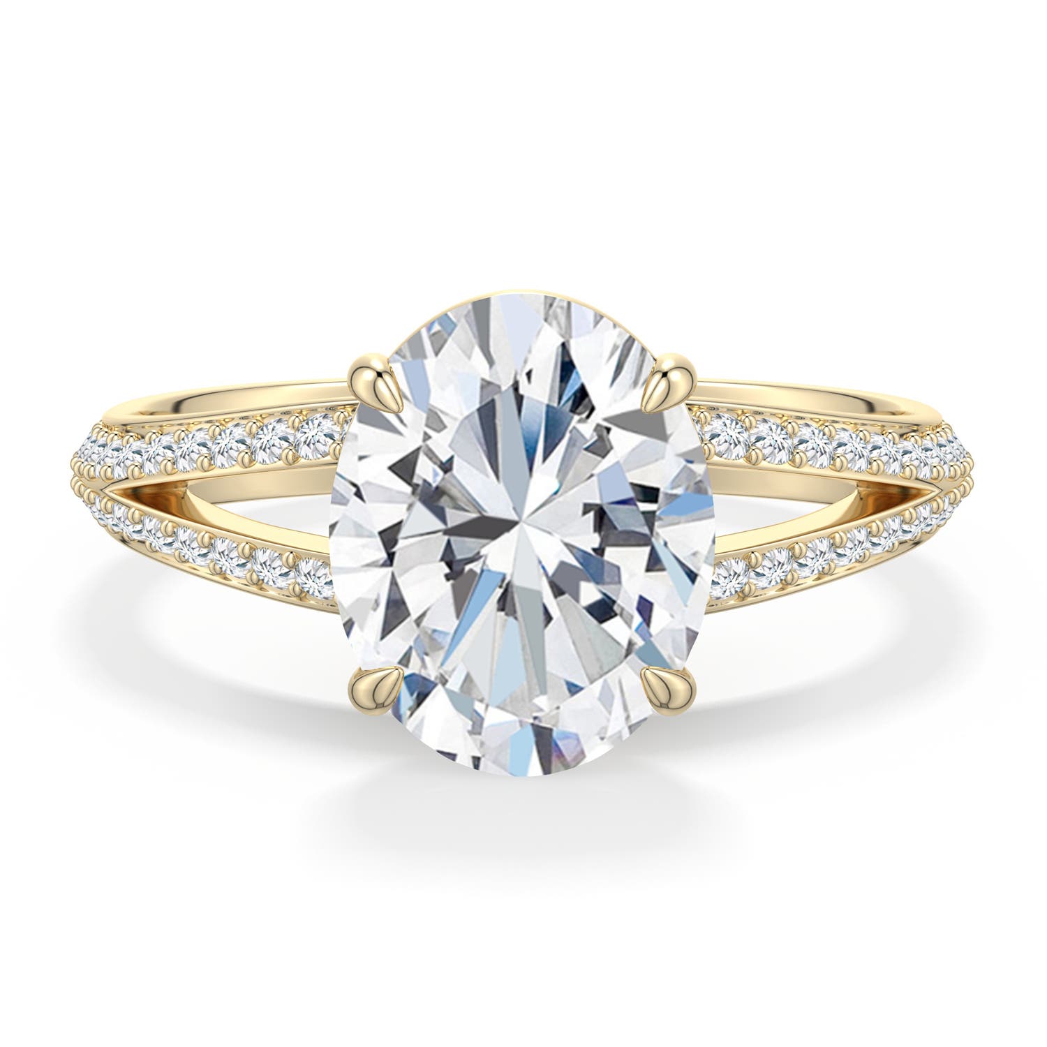 10x8mm FGVS Oval Lab-Grown Diamond Engagement Ring with Pavé Accents in Yellow Gold - main
