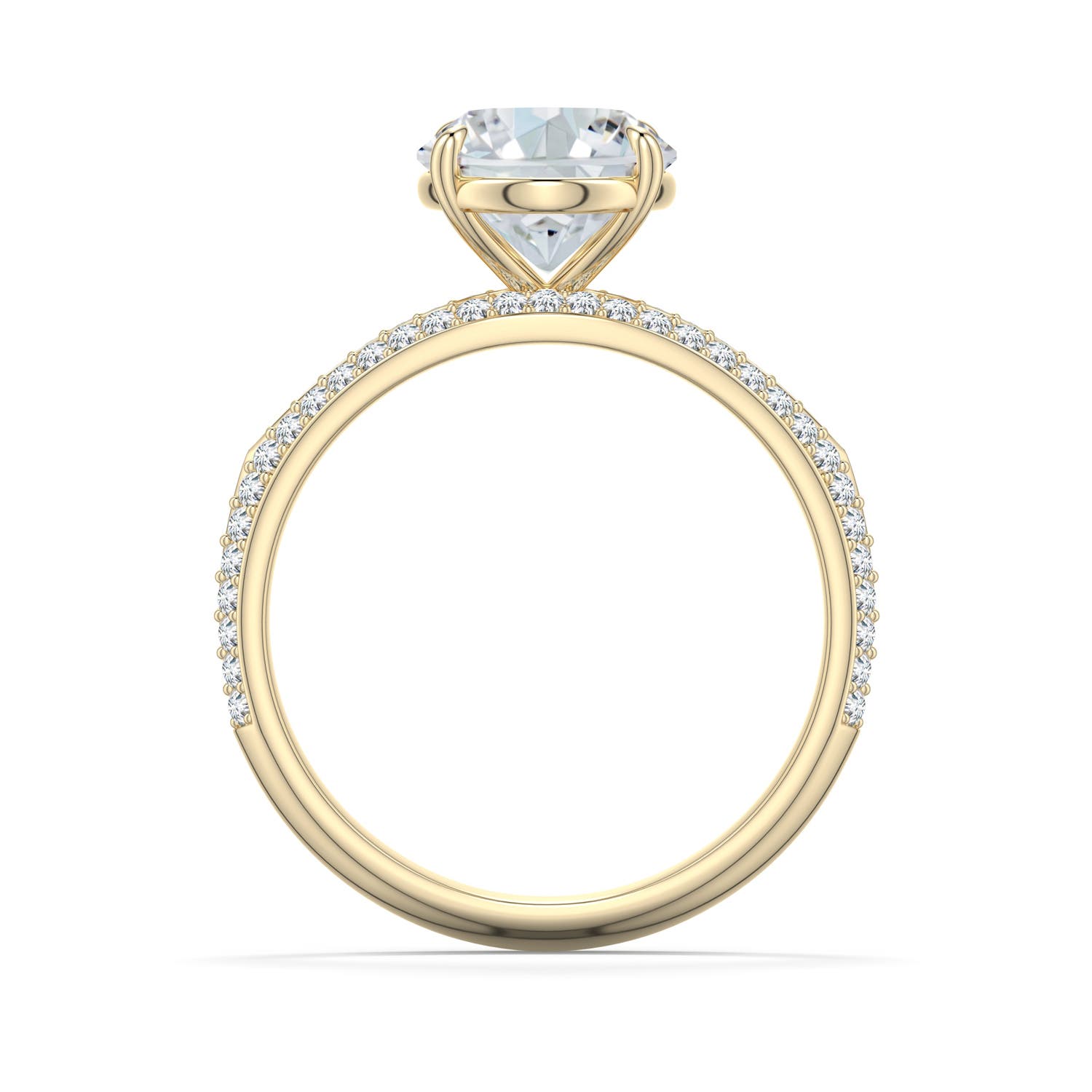 10x8mm FGVS Oval Lab-Grown Diamond Engagement Ring with Pavé Accents in Yellow Gold - side 1