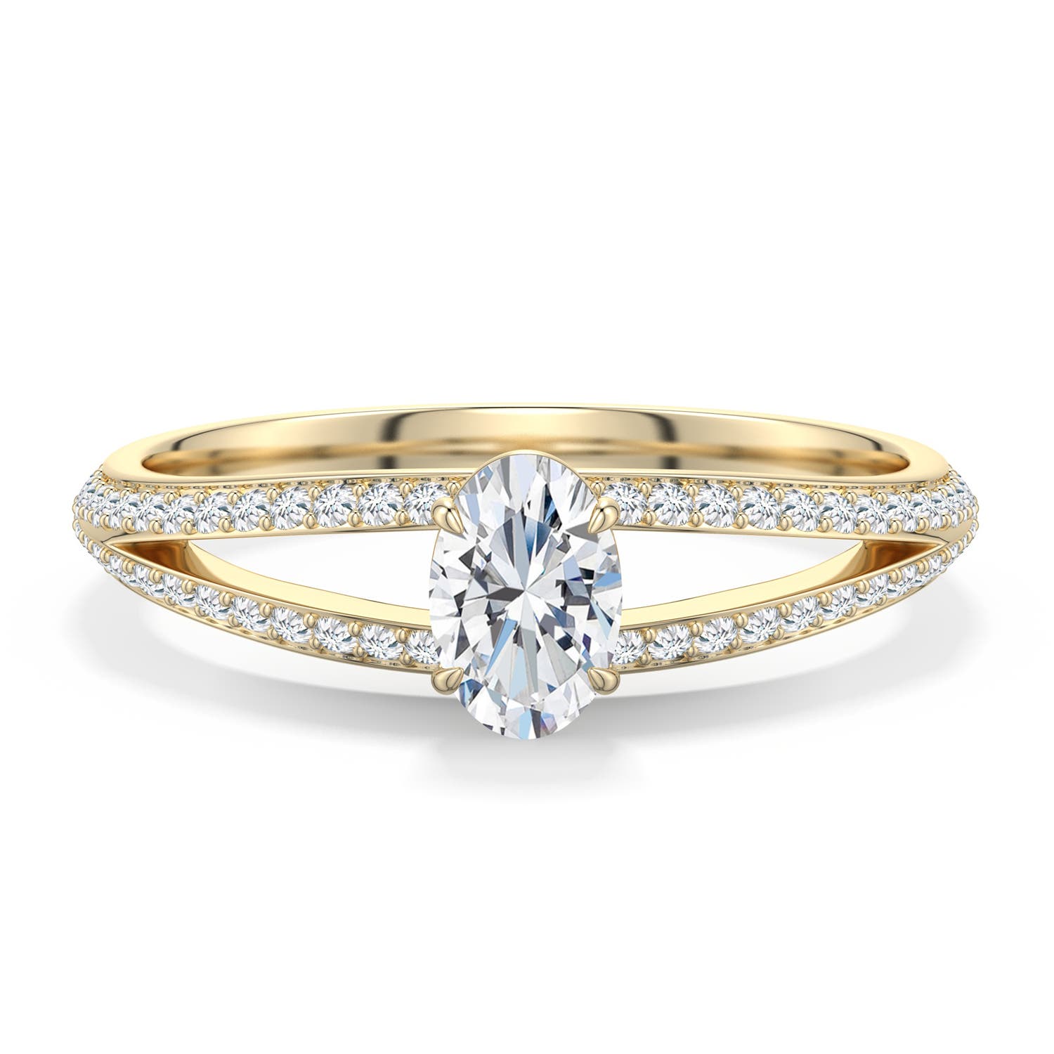 6x4mm FGVS Oval Lab-Grown Diamond Engagement Ring with Pavé Accents in Yellow Gold - main