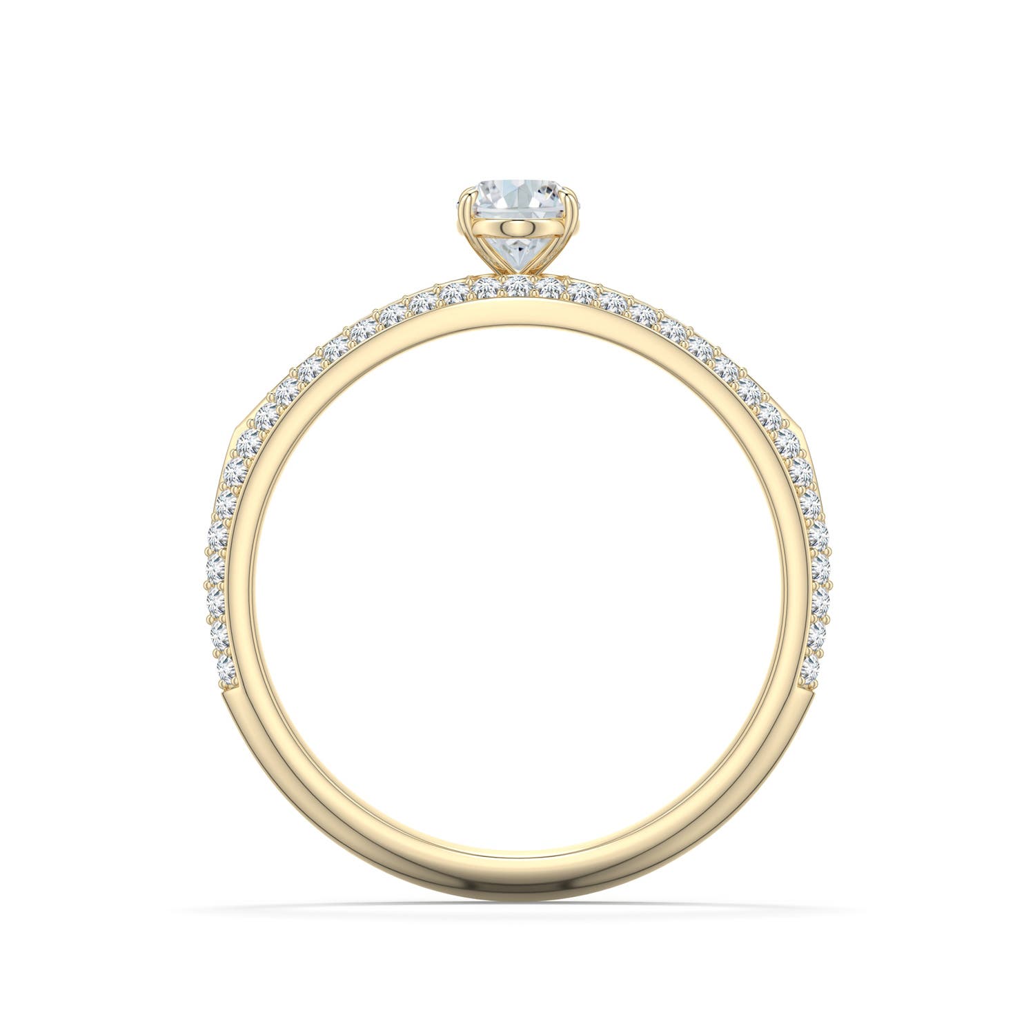 6x4mm FGVS Oval Lab-Grown Diamond Engagement Ring with Pavé Accents in Yellow Gold - side 1