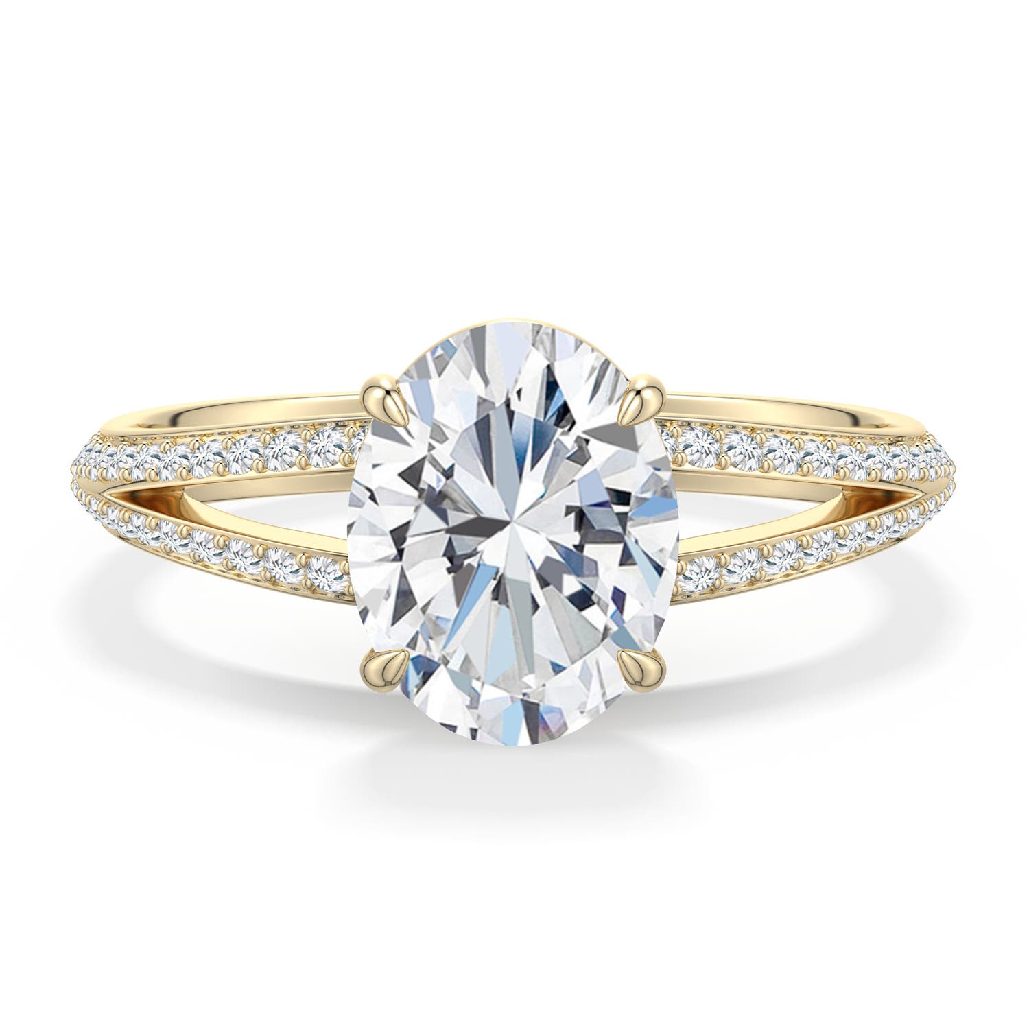 9x7mm FGVS Oval Lab-Grown Diamond Engagement Ring with Pavé Accents in Yellow Gold - main