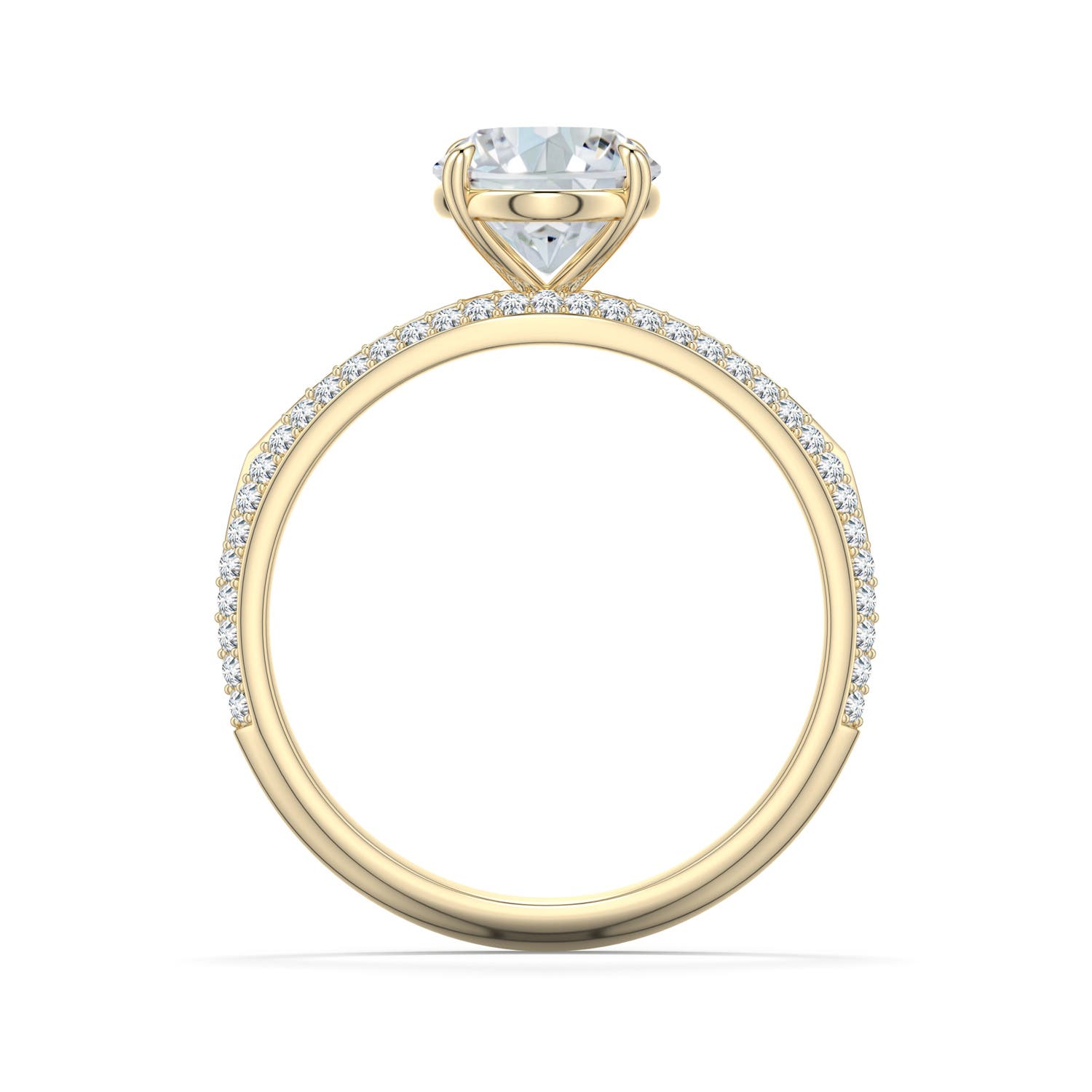 9x7mm FGVS Oval Lab-Grown Diamond Engagement Ring with Pavé Accents in Yellow Gold - side 1 - side 3