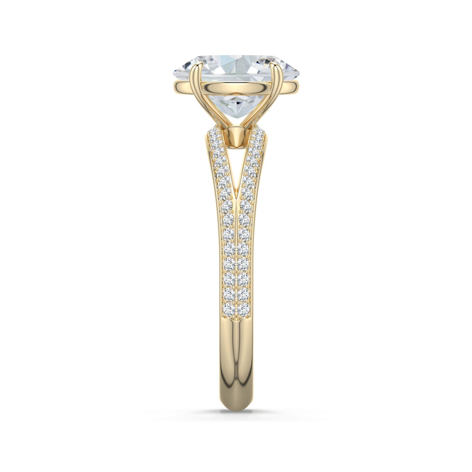 9x7mm FGVS Oval Lab-Grown Diamond Engagement Ring with Pavé Accents in Yellow Gold - side 2 - side 4