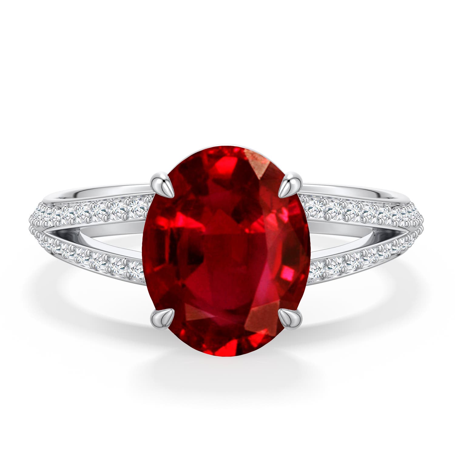 Angara 3.75 Ctw Oval Lab-grown Ruby Engagement Ring With Pavé Accents In Red