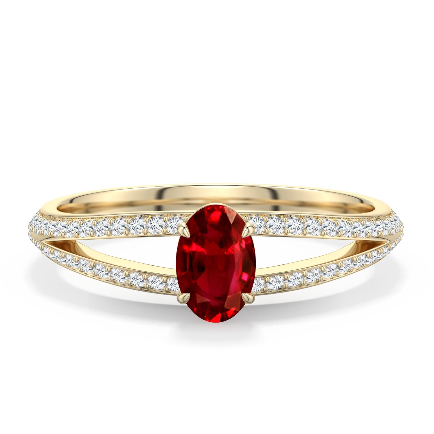 6x4mm Labgrown Oval Lab-Grown Ruby Engagement Ring with Pavé Accents in Yellow Gold - main