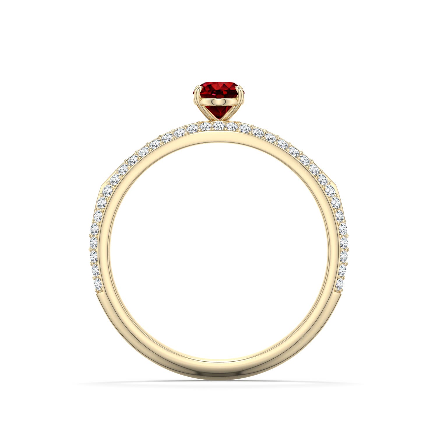6x4mm Labgrown Oval Lab-Grown Ruby Engagement Ring with Pavé Accents in Yellow Gold - side 1