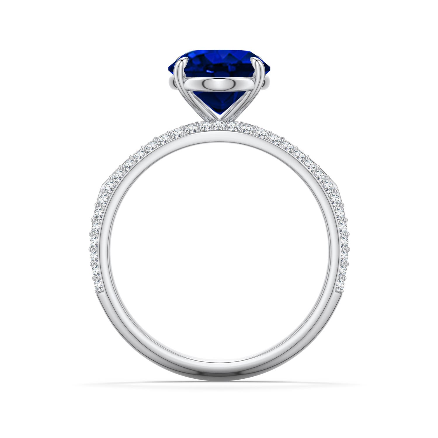10x8mm Labgrown Oval Lab-Grown Blue Sapphire Engagement Ring with Pavé Accents in 950 Platinum - side 1