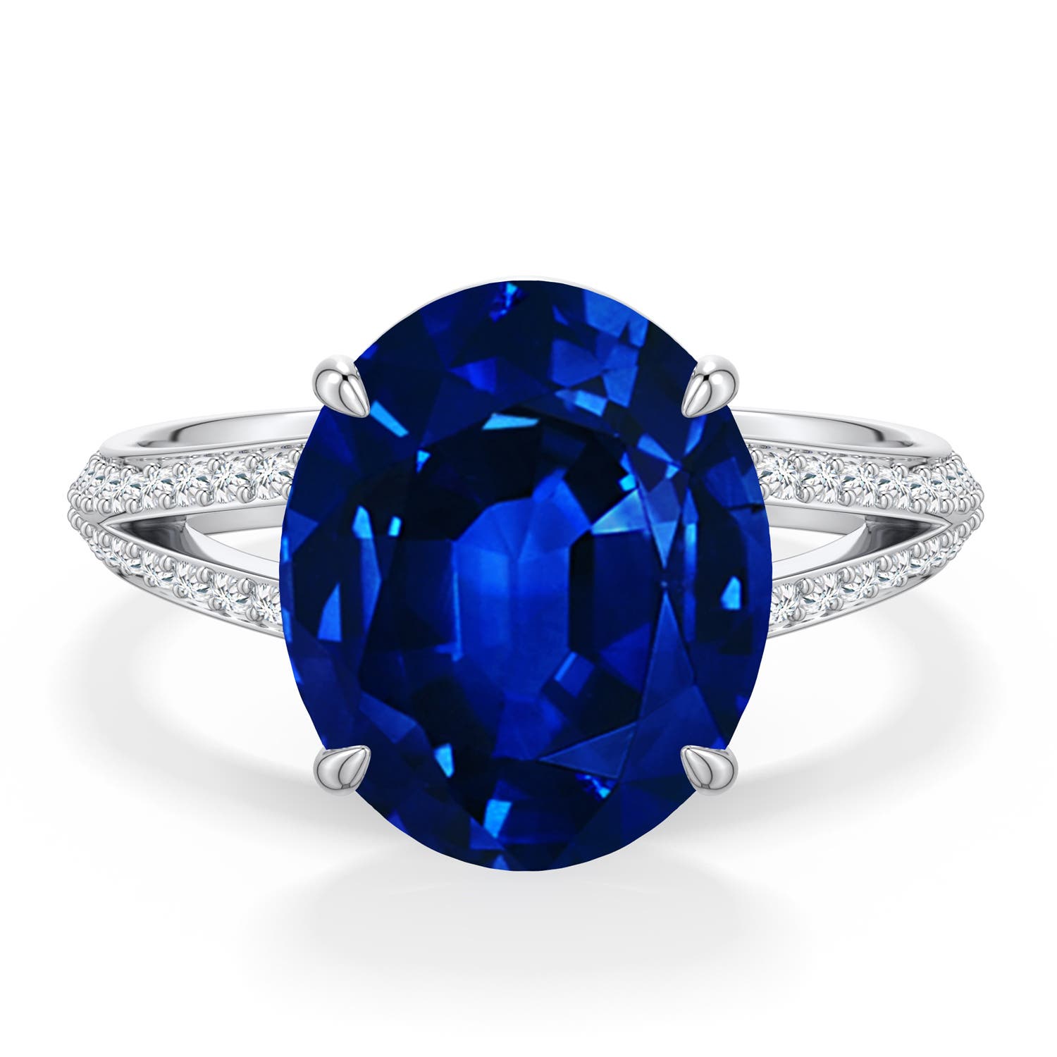 12x10mm Labgrown Oval Lab-Grown Blue Sapphire Engagement Ring with Pavé Accents in White Gold - main