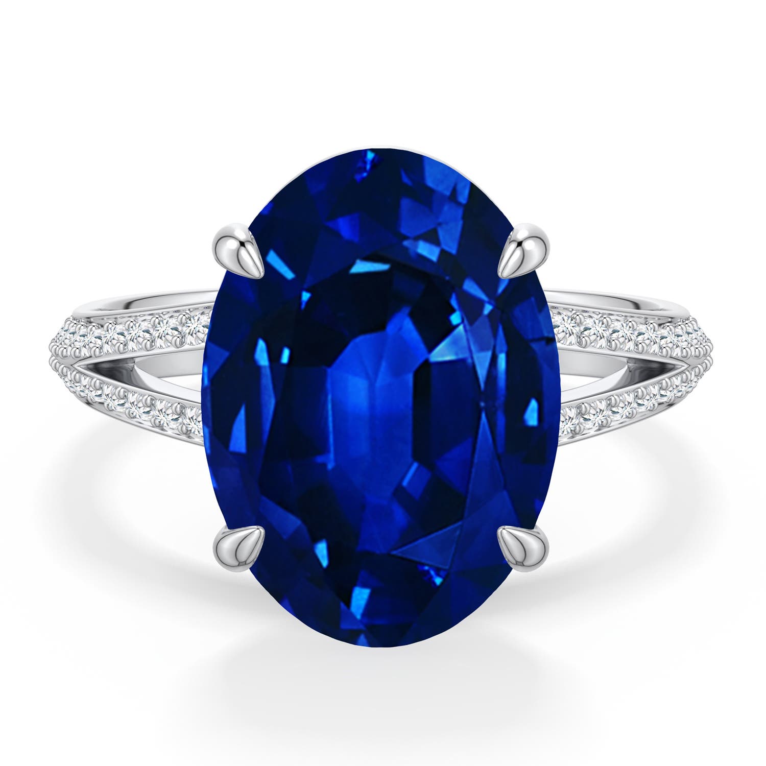 14x10mm Labgrown Oval Lab-Grown Blue Sapphire Engagement Ring with Pavé Accents in White Gold - main