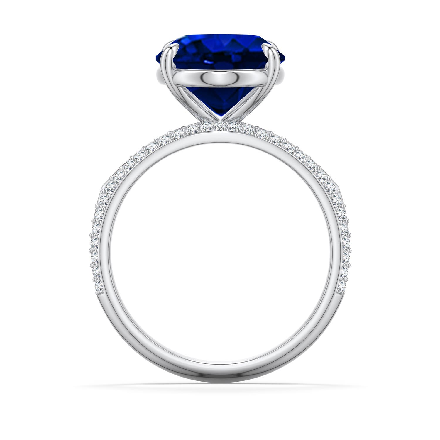 14x10mm Labgrown Oval Lab-Grown Blue Sapphire Engagement Ring with Pavé Accents in White Gold - side 1