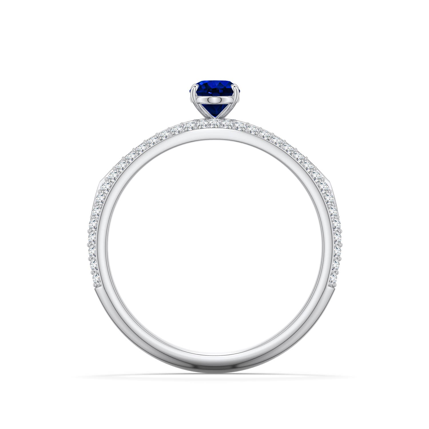 6x4mm Labgrown Oval Lab-Grown Blue Sapphire Engagement Ring with Pavé Accents in White Gold - side 1
