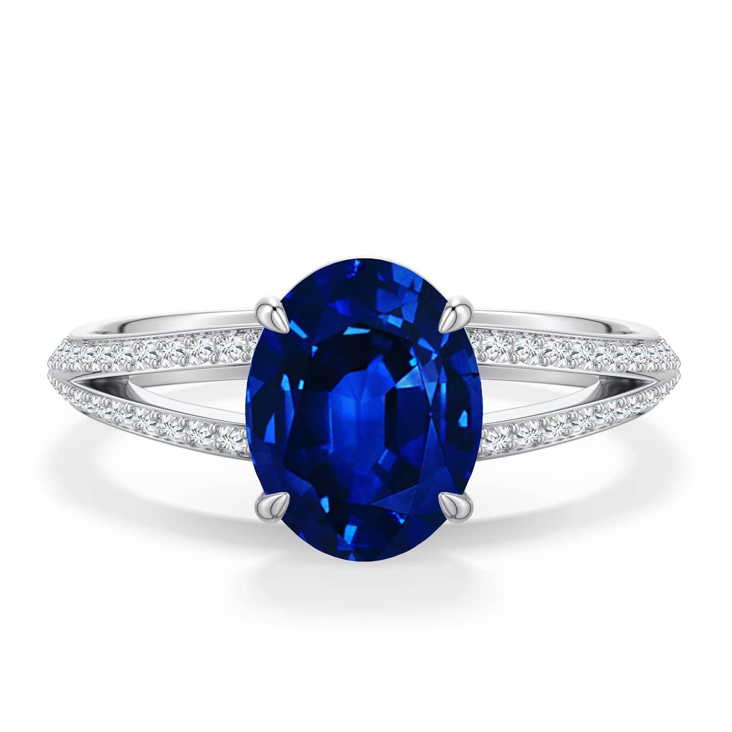 9x7mm Labgrown Oval Lab-Grown Blue Sapphire Engagement Ring with Pavé Accents in White Gold - main