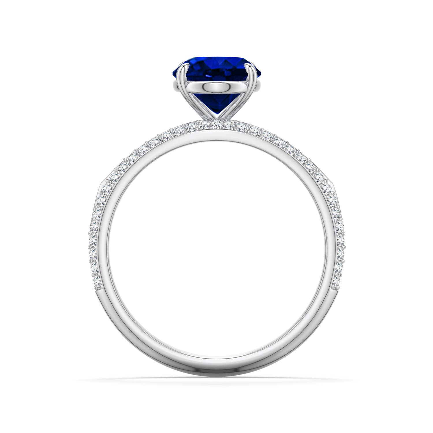 9x7mm Labgrown Oval Lab-Grown Blue Sapphire Engagement Ring with Pavé Accents in White Gold - side 1 - side 3