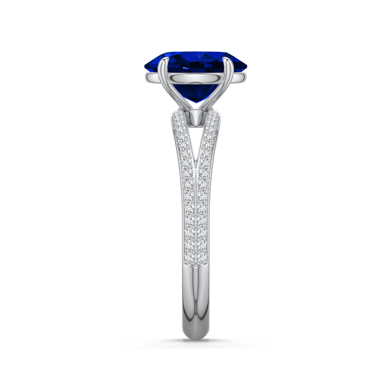 9x7mm Labgrown Oval Lab-Grown Blue Sapphire Engagement Ring with Pavé Accents in White Gold - side 2 - side 4
