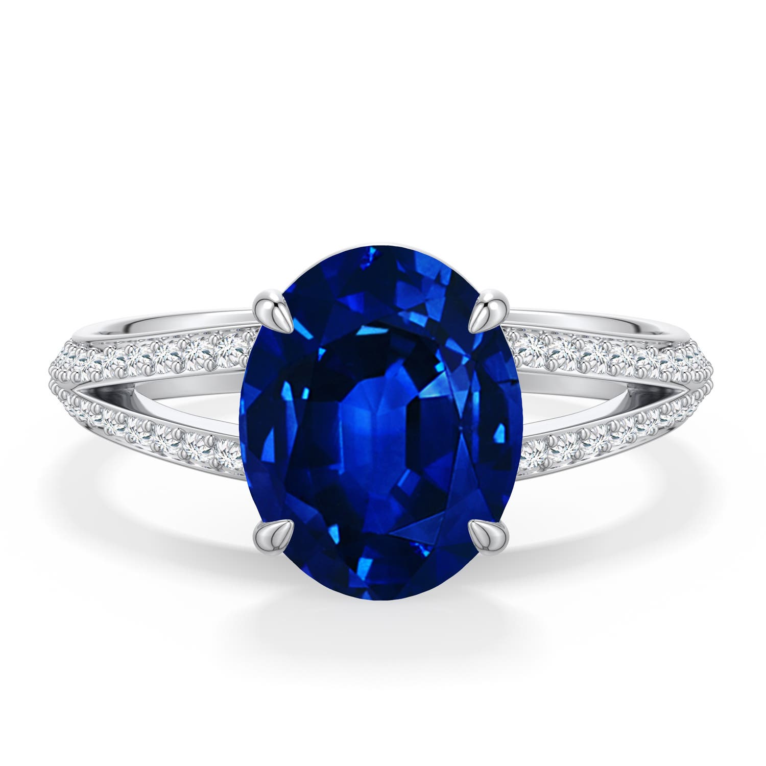 10x8mm Labgrown Oval Lab-Grown Blue Sapphire Engagement Ring with Pavé Accents in 18K White Gold - main