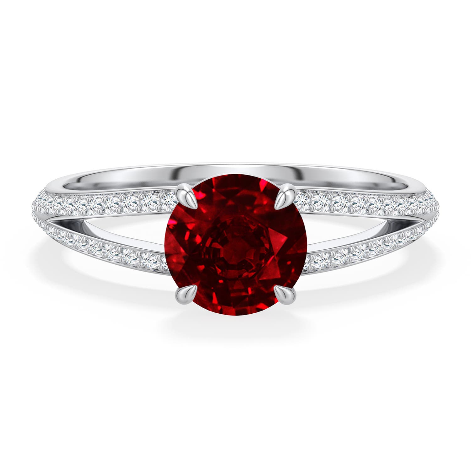6.5mm Labgrown Round Lab-Grown Ruby Engagement Ring with Pav� Accents in White Gold - main