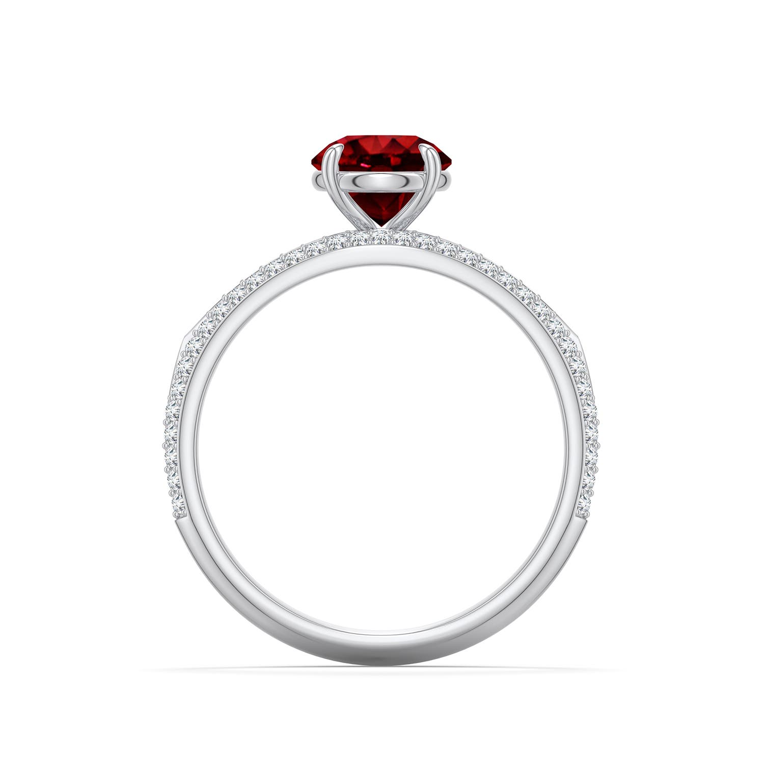 6.5mm Labgrown Round Lab-Grown Ruby Engagement Ring with Pav� Accents in White Gold - side 1