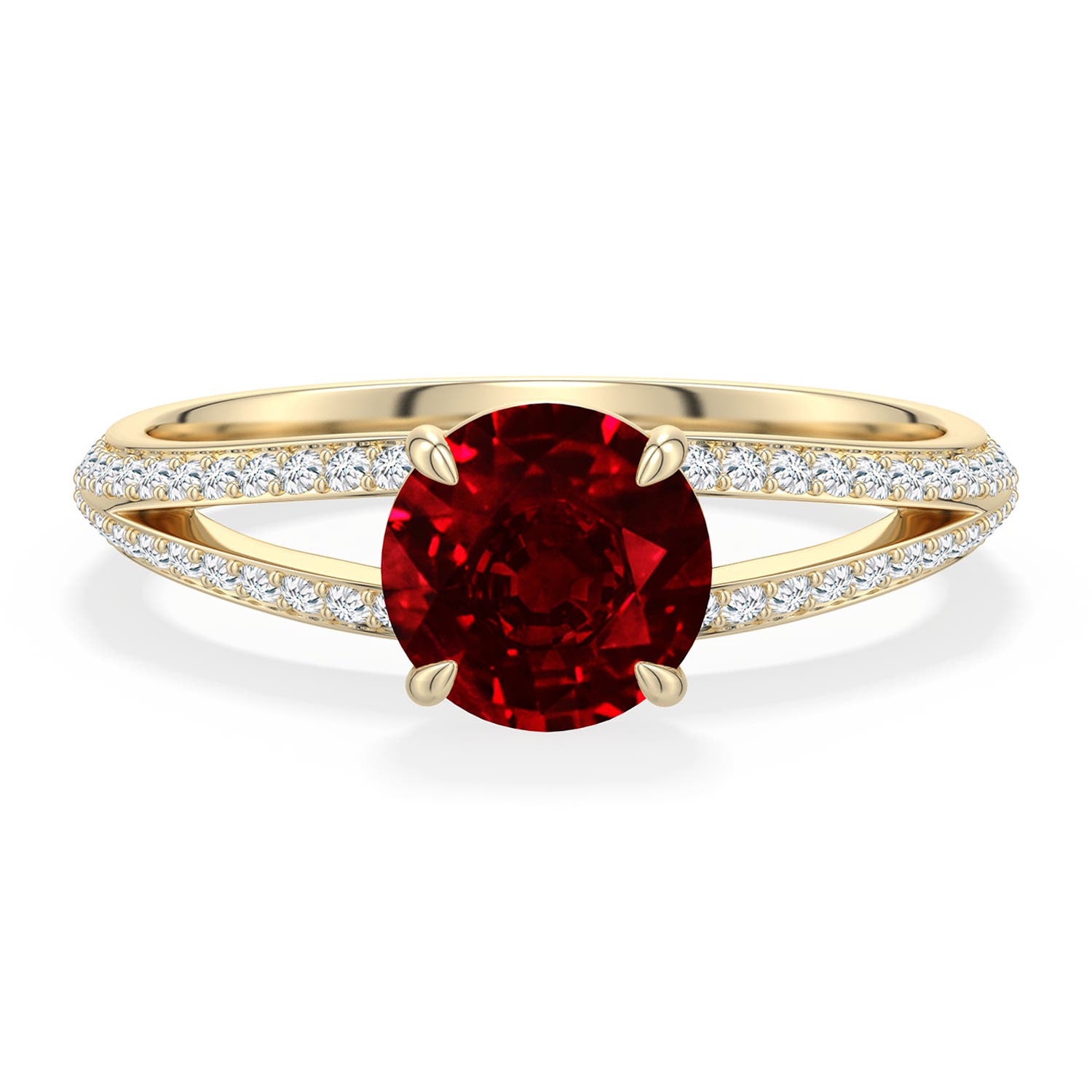 6.5mm Labgrown Round Lab-Grown Ruby Engagement Ring with Pav� Accents in Yellow Gold - main
