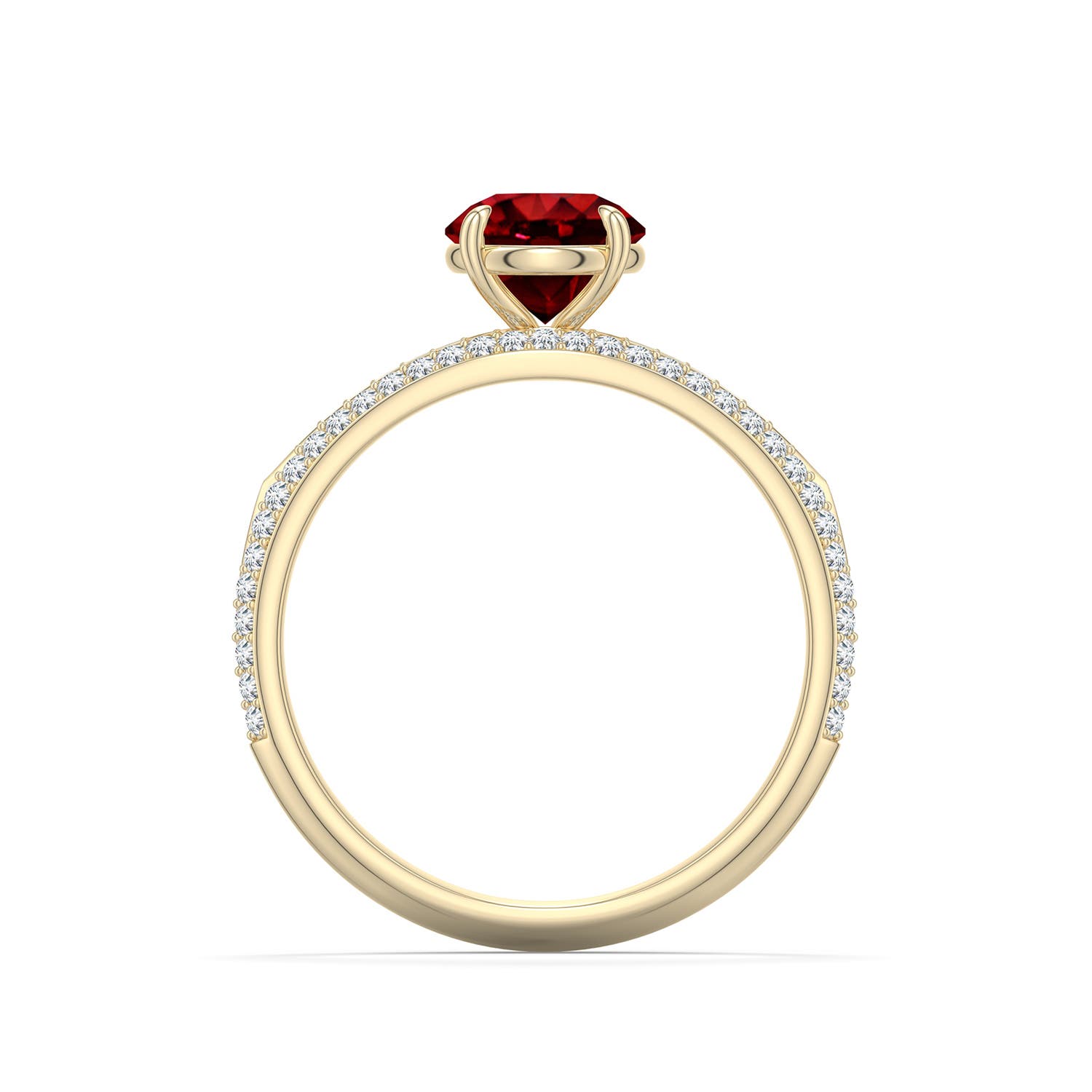 6.5mm Labgrown Round Lab-Grown Ruby Engagement Ring with Pav� Accents in Yellow Gold - side 1