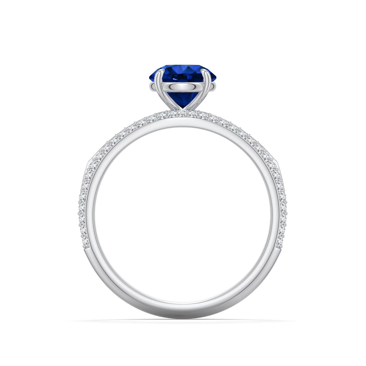 6.5mm Labgrown Round Lab-Grown Blue Sapphire Engagement Ring with Pav� Accents in White Gold - side 1